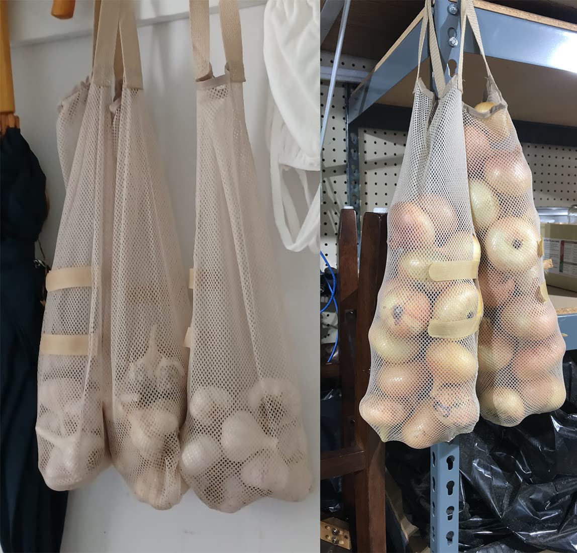Ahyuan Hanging Mesh Storage Bags 5 Pack Onion Bags Mesh Garlic Net Bags Potatoes Bags Long And Large Reusable Net Storage Produc