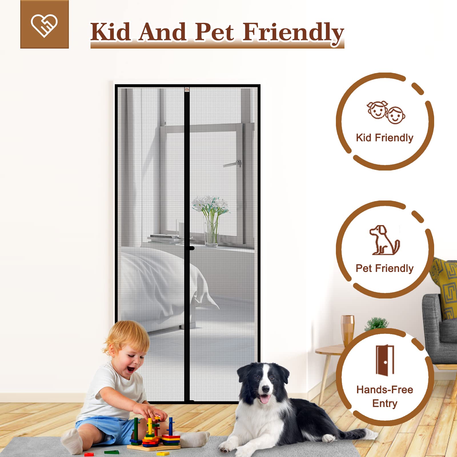 Yotache Door Net Screen With Magnet Fits Door Size 36 X 80, Screen Size 38 X 81 Door Mesh Anti-Tearing Reinforced Screen Door