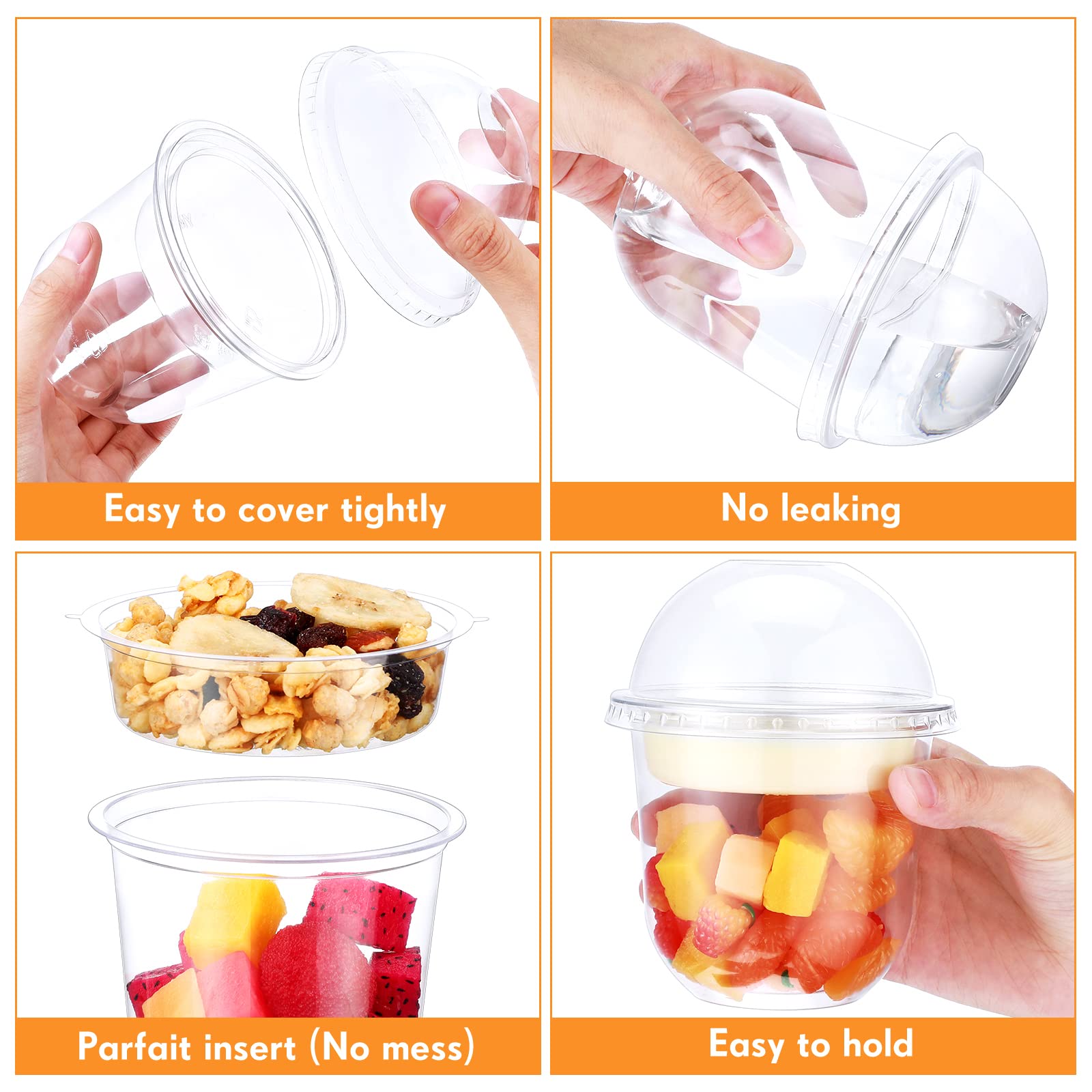 100 Pack 12 Oz Clear Plastic Parfait Cups With Dome Lids No Hole Disposable Party Dessert Cups With Lids Insert Spork Round Frui