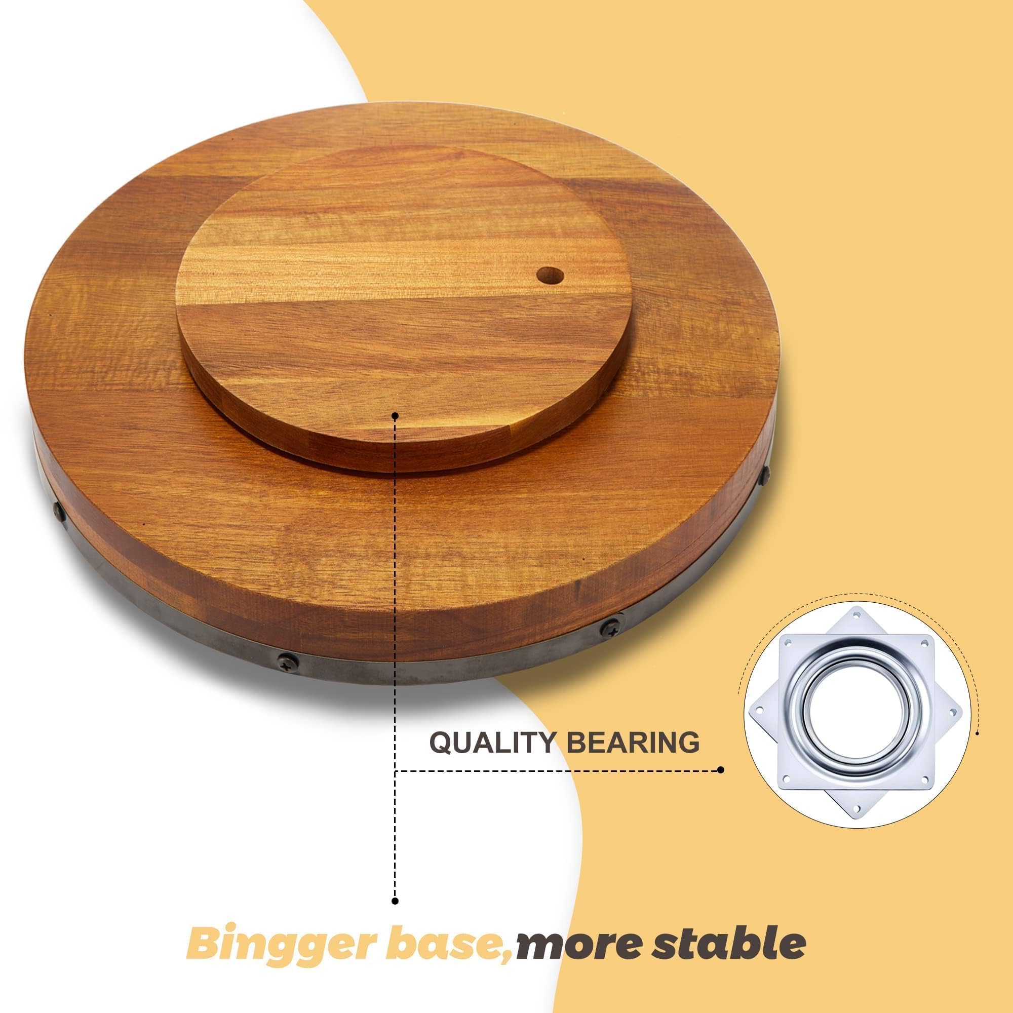 12 Inch Acacia Wood Lazy Susan Turntable For Table, Kitchen Turntable Organizer, 360 Degree Decorative Turntable For Countertop
