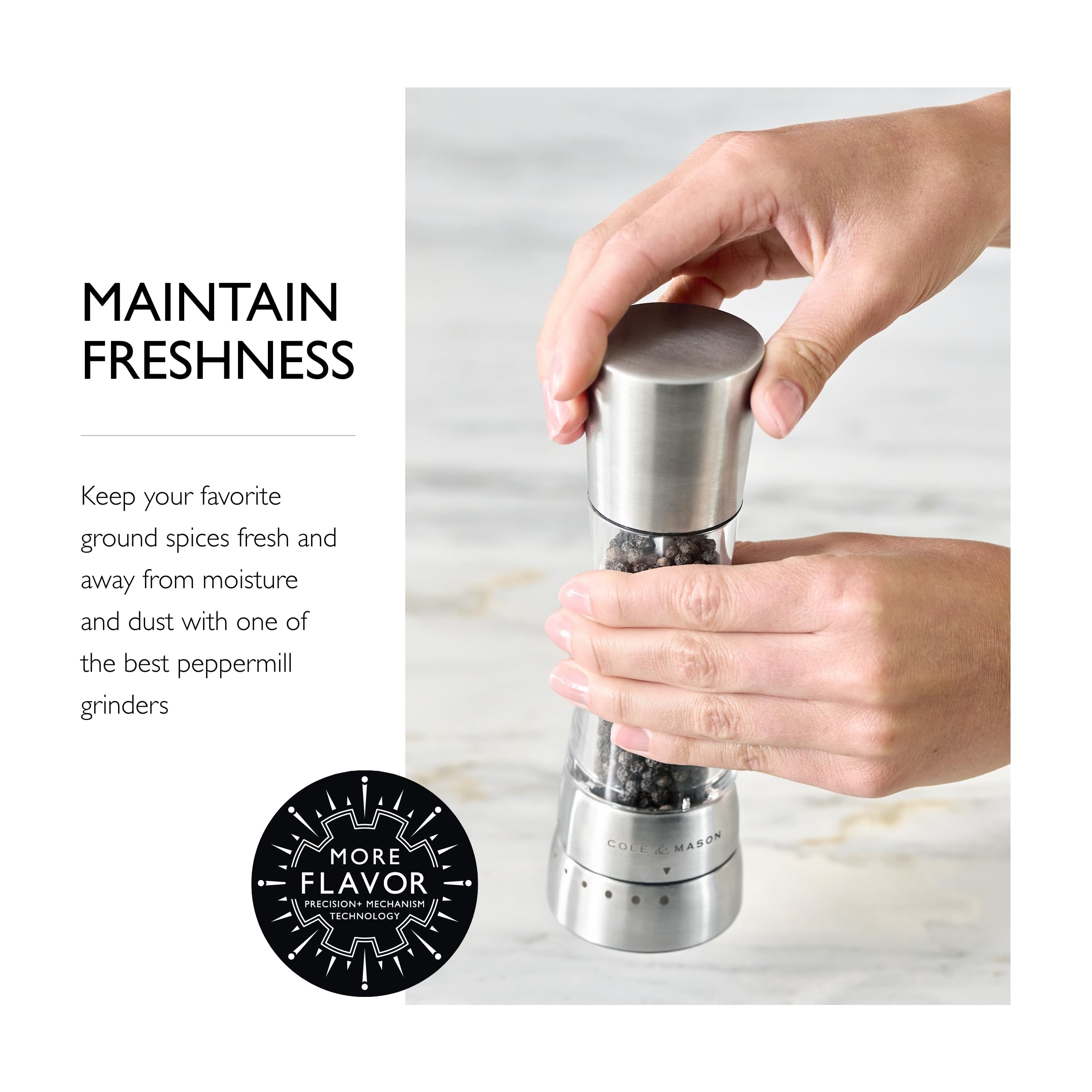Cole & Mason Derwent Pepper Grinder - Stainless Steel Mill Includes Gourmet Precision Mechanism And Premium Peppercorns - Pepper