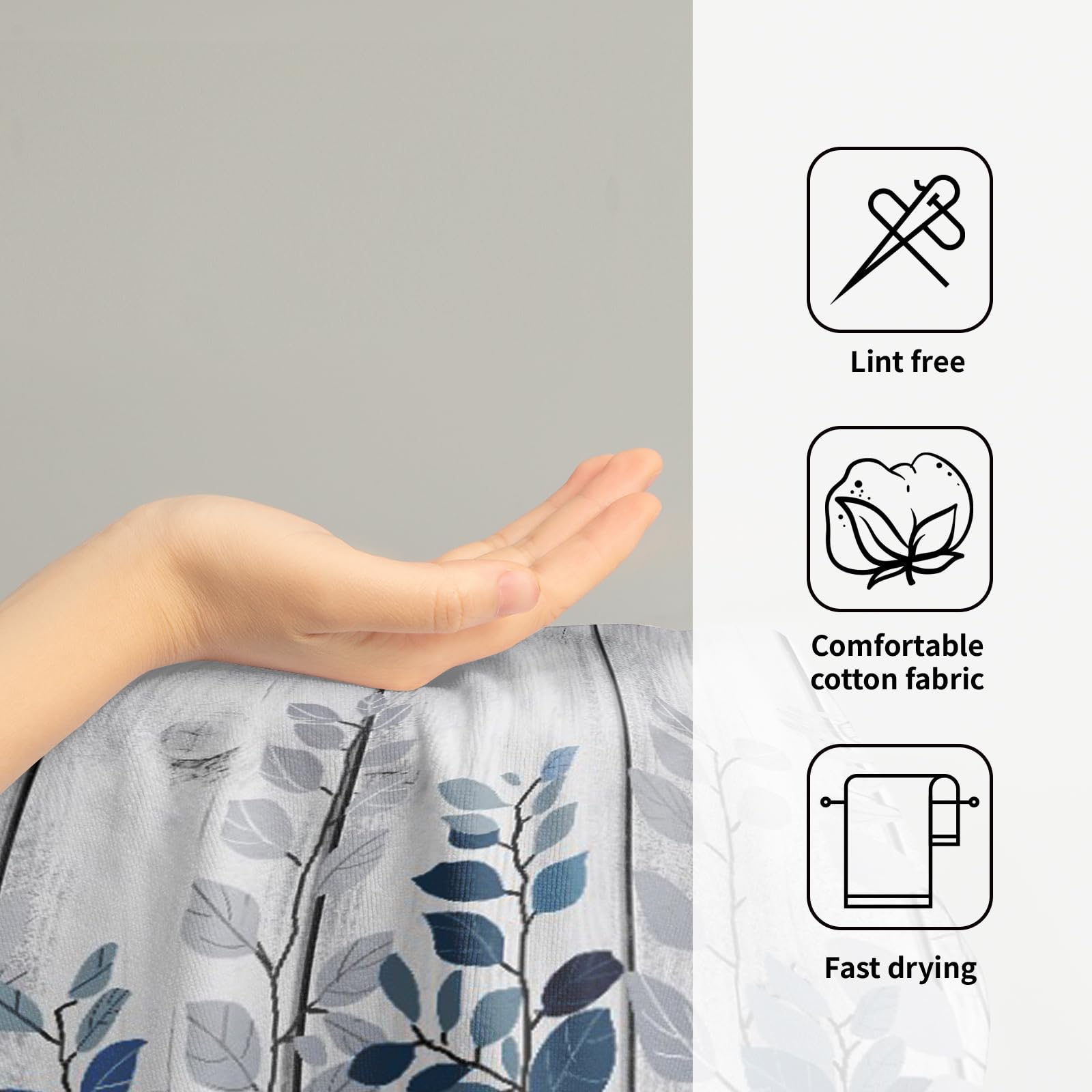 Blue Eucalyptus Leaves Hand Towels Set Of 2 Rustic Wood Soft Guest Bath Towel Kitchen Dish Towels Spa Home Bathroom Decorations