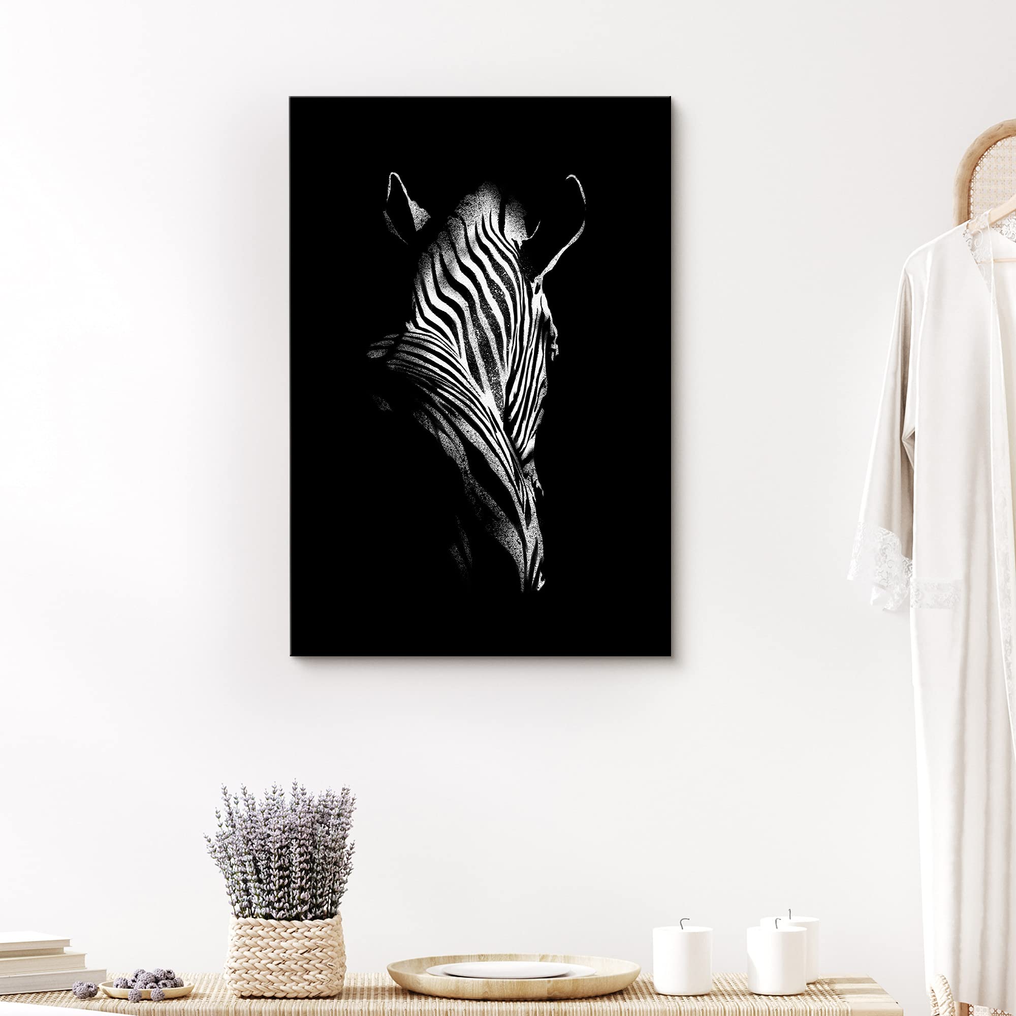 Signford Canvas Print Wall Art Portrait Of Zebra Animals Wildlife Photography Realism Modern Closeup Dramatic Dark Black And Whi