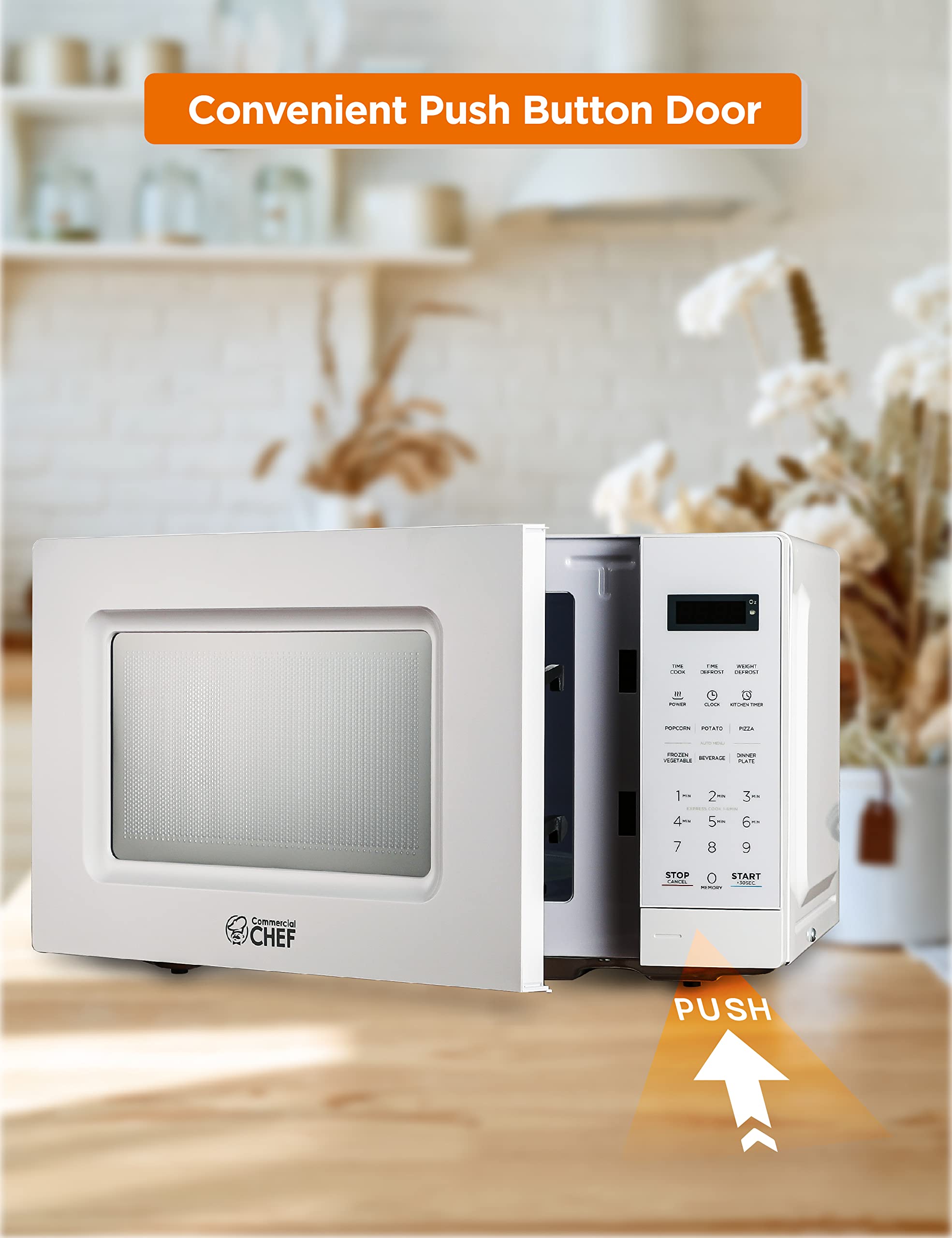 COMMERCIAL CHEF 0.7 Cu Ft Microwave with 10 Power Levels  700W Microwave with Digital Display  Countertop Microwave with Child Safety Door Lock  Programmable with Push Button  White
