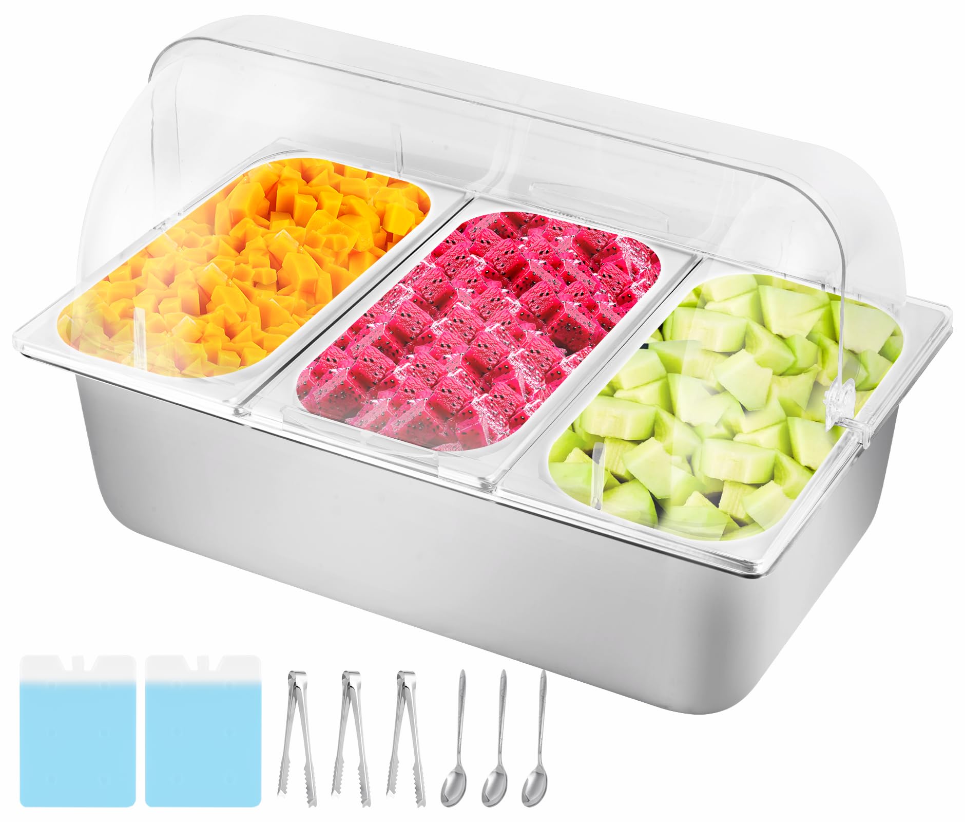 YMJOINMX Cold Food Buffet Server 3 Pans  4QT with Ice Packs for Salad Pizza Sauce Colded Serving Trays Condiments Containers for