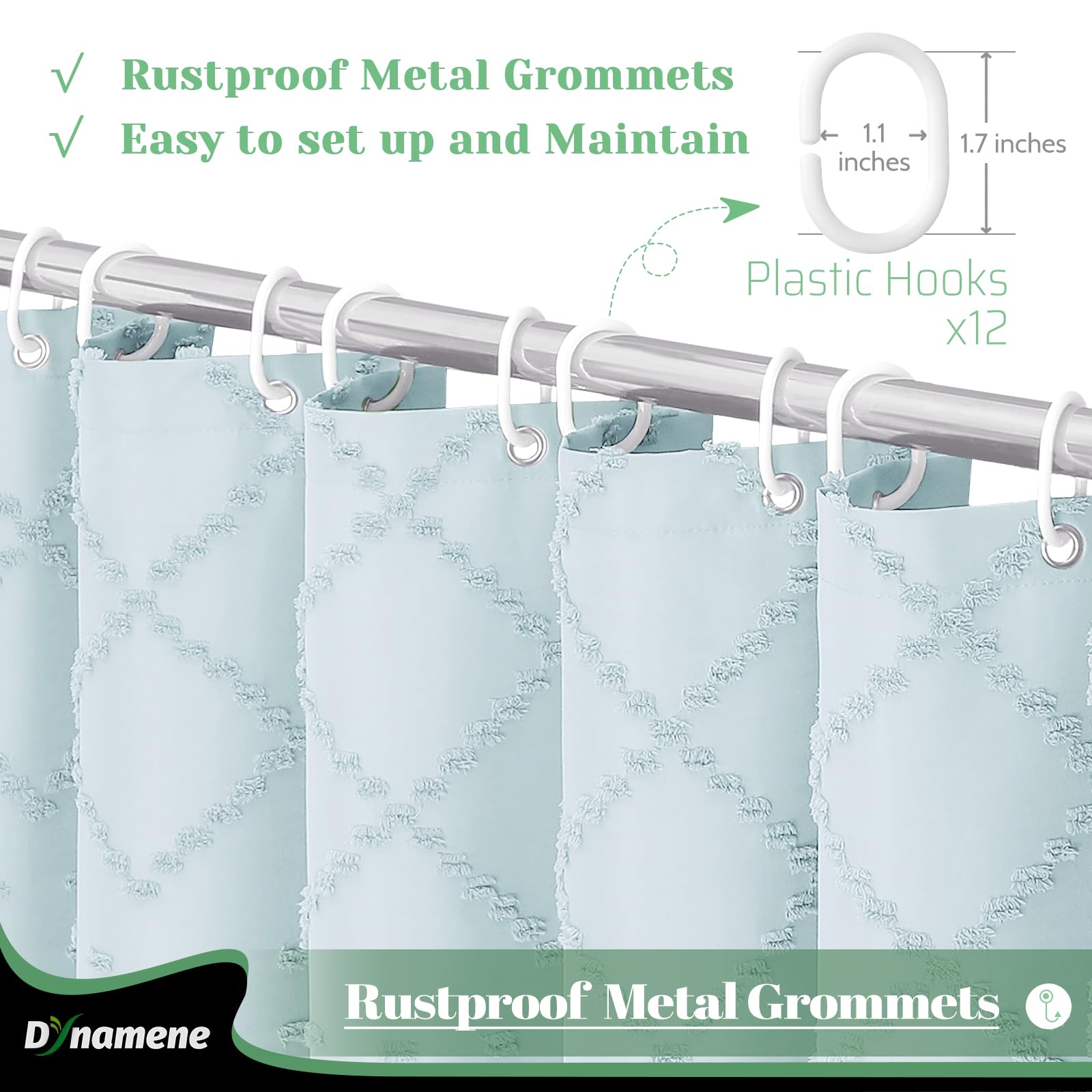 Dynamene Fog Blue Fabric Shower Curtain, Boho Tufted Geometric Striped Tassel Shower Curtain For Bathroom, Shabby Chic Textured