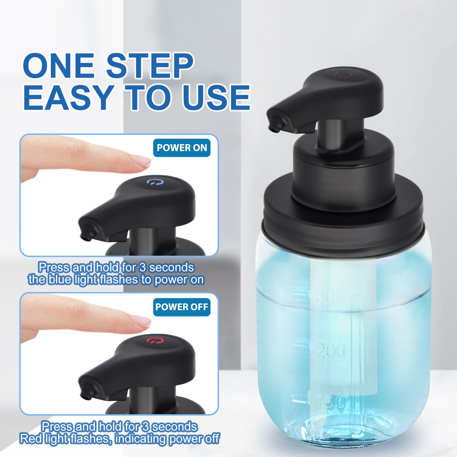 12 Oz Automatic Touchless Glass Soap Dispenser, Rechargeable Hands Free Liquid Mason Jar Soap Dispenser With Electric Sensor Pum