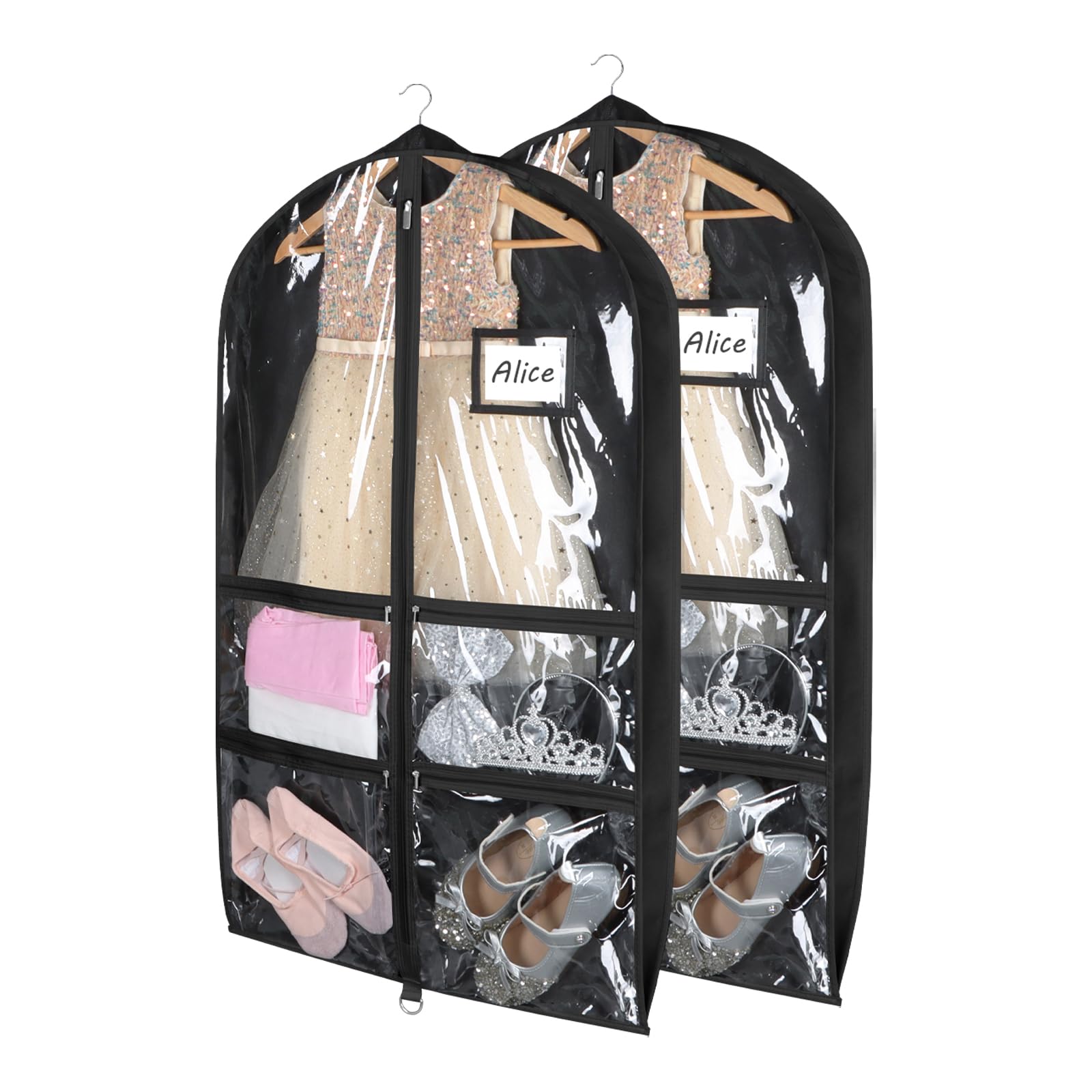 Syeeiex 3 Gusseted Clear Dance Costume Garment Bag, 40 Dance Garment Bags for Dancers with 4 Zippered Pocket & Can Hold 1-3 Da