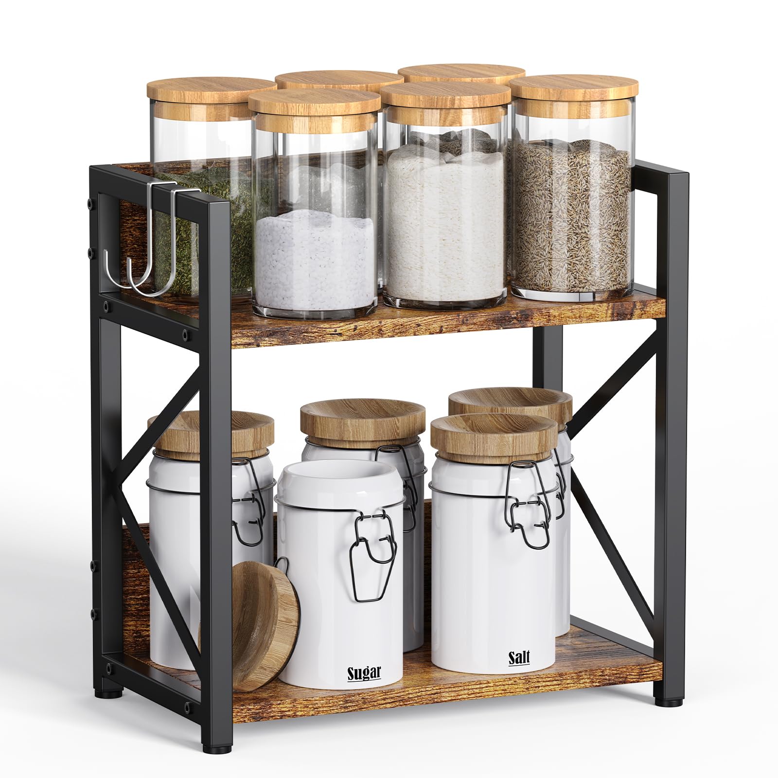 Spice-Rack-Organizer-Shelf for Kitchen Counter, 2 Tiers Coffee Bar Station Organizer for Countertop,Space Saving Desk Shelving R