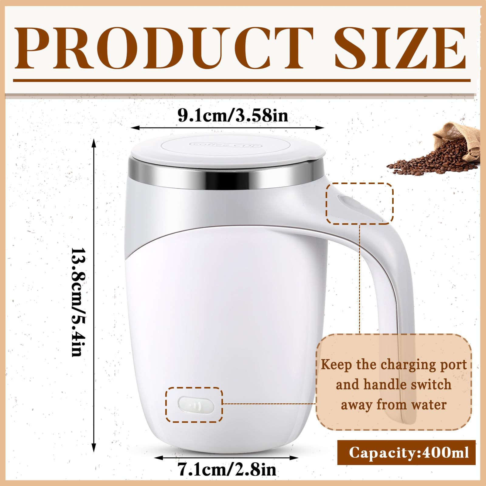 Patelai 1 Pc Self Stirring Coffee Mug Bulk Mixing Cup 13.5Oz Stainless Steel Automatic Travel Stirring Mug Gift For Men Woman Fa