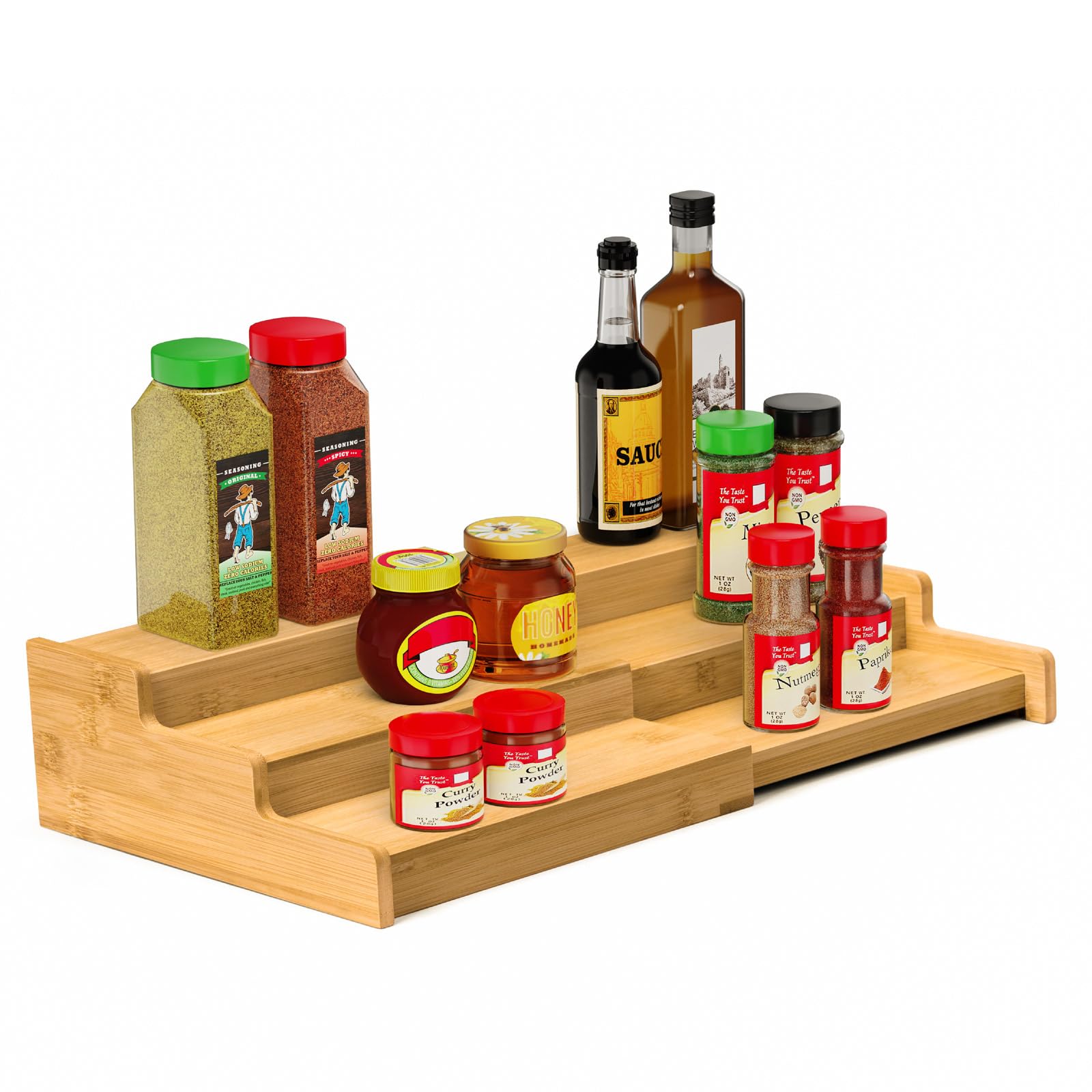 VenDotbi Spice Rack Organizer, 3 Tier Expandable Bamboo Spice Rack Organizer, Great for Kitchen Cabinet, Cupboard, Pantry and Mo