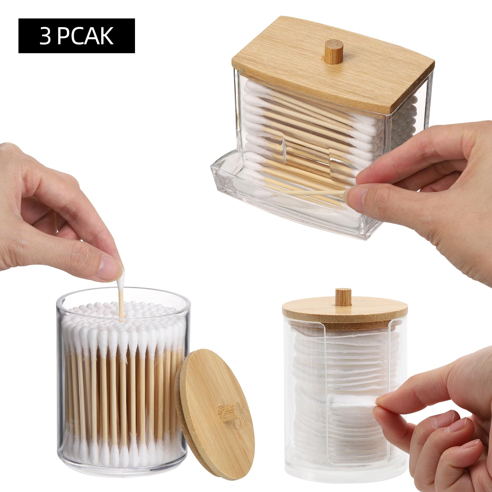 Tbestmax 4 Pack Qtip Holder Bathroom Container, 10/7Oz Cotton Ball Cotton Swabs Pads Dispenser, Apothecary Jar With Bamboo Lids