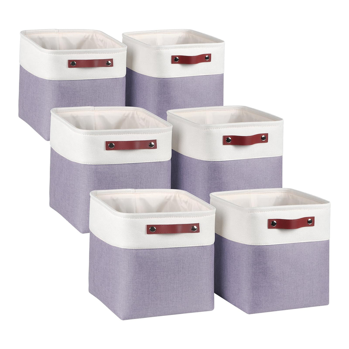 Kntiwiwo Cube Storage Bins 10.5    X 10.5'' X 11    Cloth Baskets For Storage With Handles For Shelf (Purple And White)