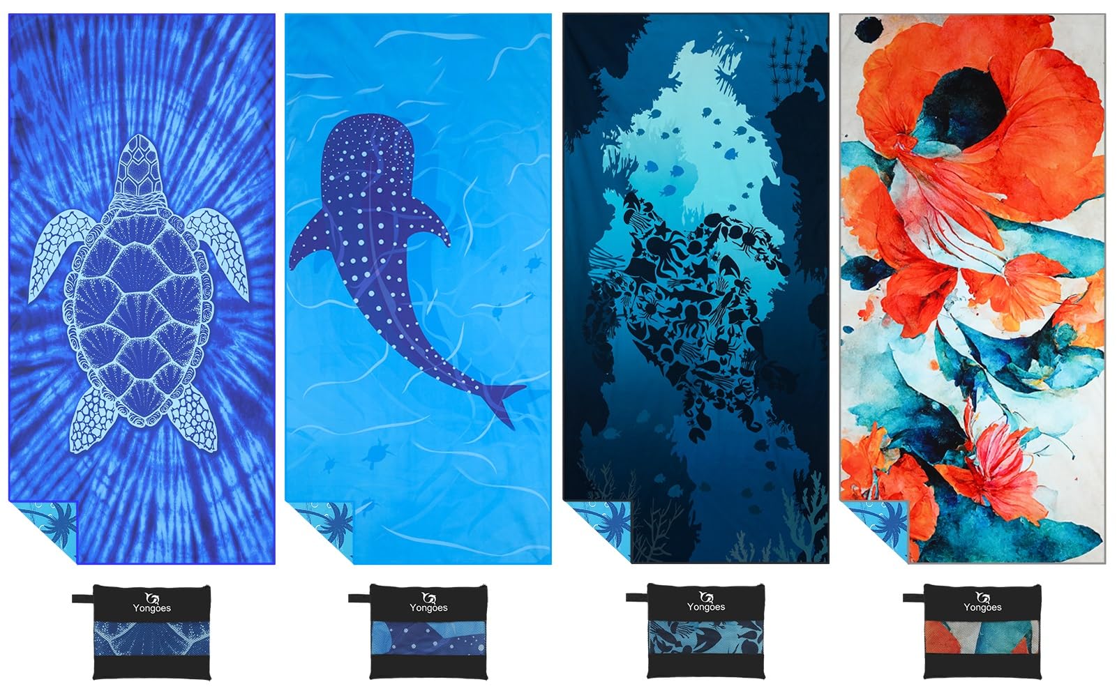 Yongoes 4 Pack Microfiber Lightweight Thin Beach Towel Sand Free Quick Dry Super Absorbent Compact Oversized Large Towels For Sw