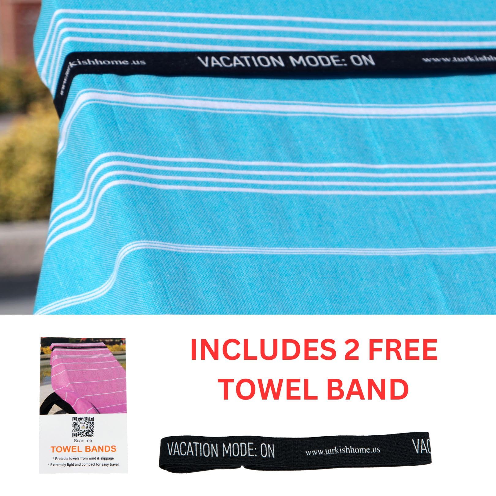Clotho 6 Pack Turkish Beach Towel Set With 2 Chair Bands - 100% Cotton 39X70 - Made In Turkey Beach Towels Oversized Sandproof -