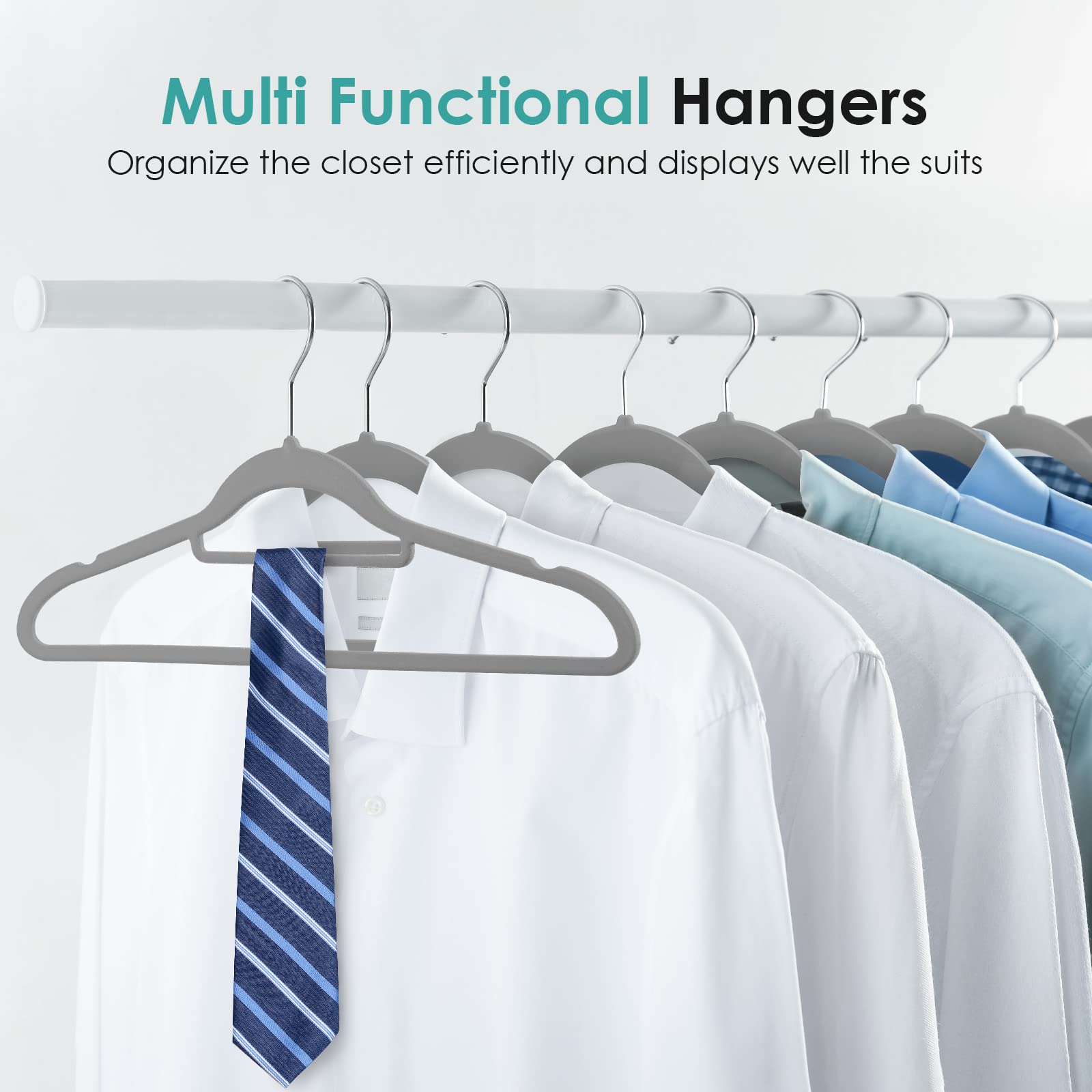 Duducofu Velvet Hangers Non Slip Felt Hangers, 30 Pack Grey Velvet Hangers Clothes Hangers Space Saving Slim Hangers With 360 De