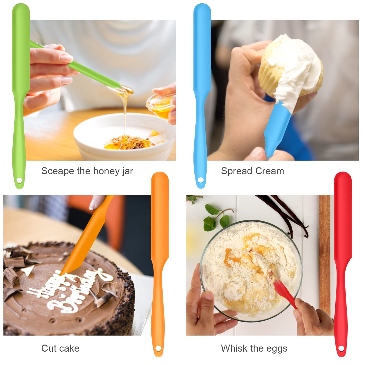 Armrouns 5Pcs Silicone Jar Spatulas Set, Cake Cream Spatulas Set, 9.8 Inch Non-Stick Heat Resistant Mixing Butter Spatulas Bakin