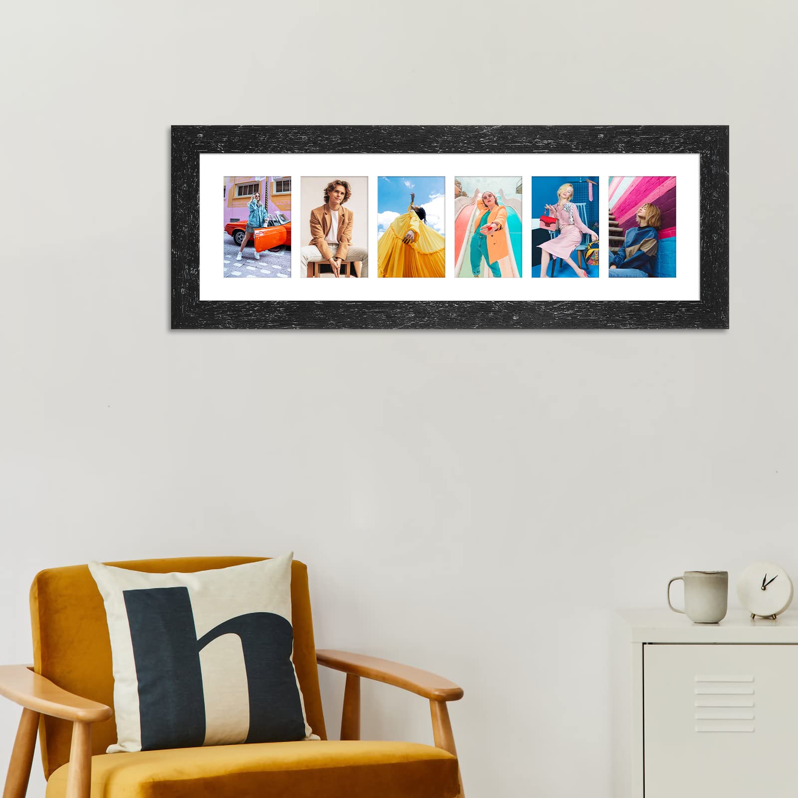 Gaevuian 8x26 Picture Frame Display 6 opening 4X6 Picture Frame Collage,Multi Photo Frame with Mat,Plexiglass,Wall or Tabletop D