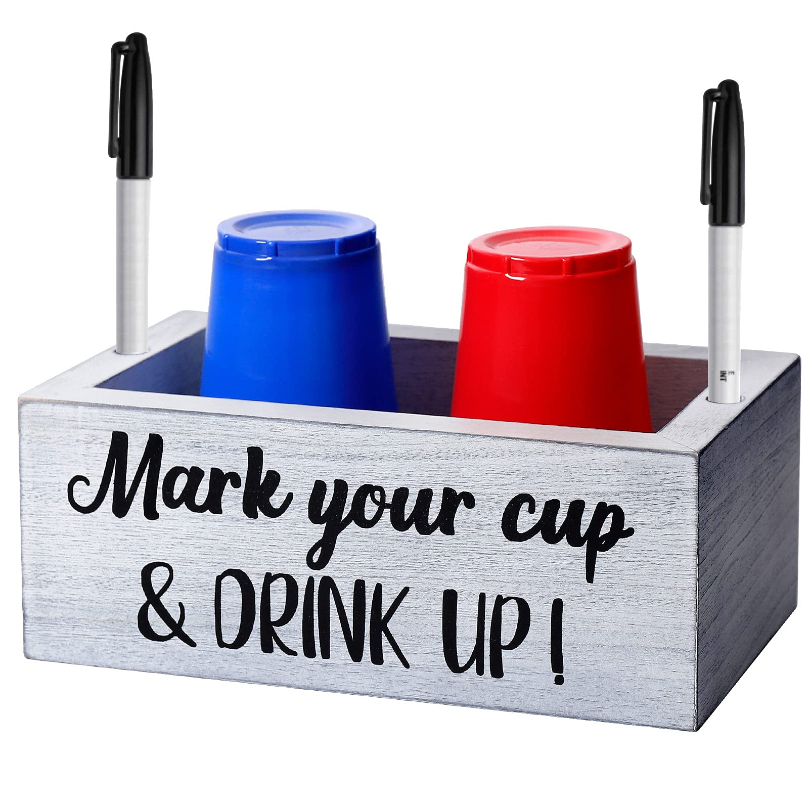 Yontiny Double Disposable Cup Holder With Marker Slot Mark Your Cup And Drink Up Drink Dispenser Wood Utensil Dispenser Farmhous