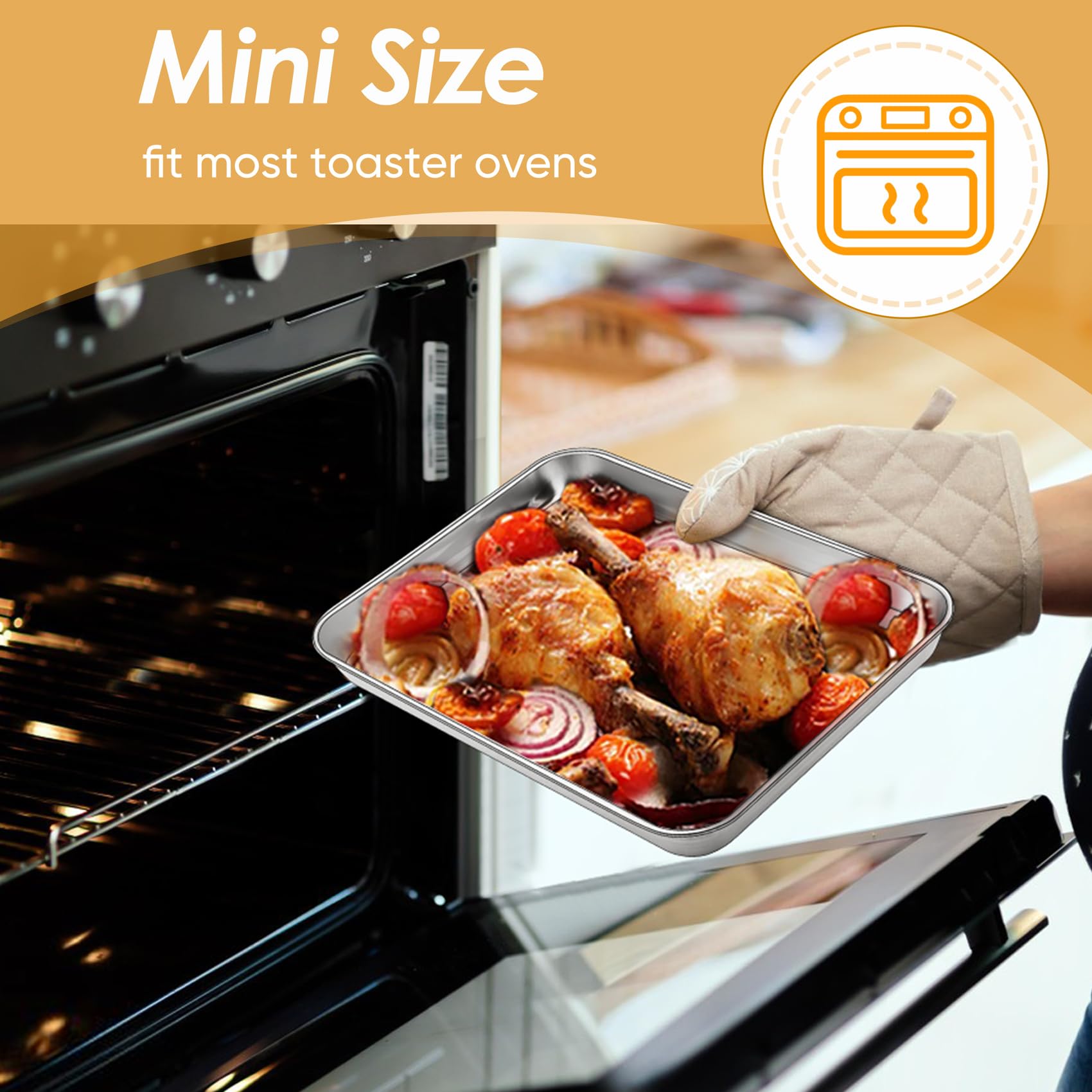 Teamfar Toaster Oven Tray And Rack Set, 9.3 X 7 X 1, Stainless Steel Toaster Oven Pan Broiler Pan, Non Toxic & Healthy, Easy Cle