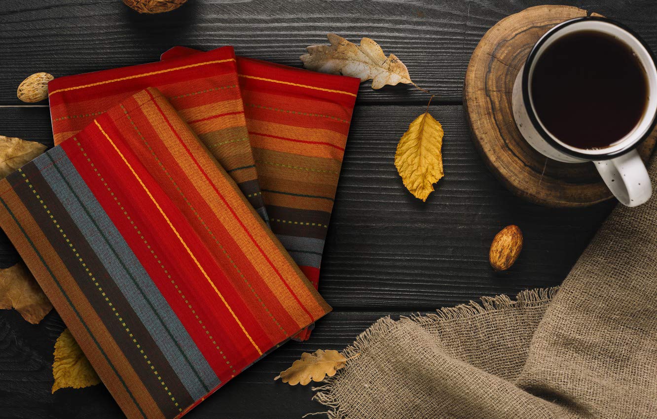 Urban Villa Dinner Napkins Cuisine Stripes Cloth Napkins Set Of 12 Red Multi Color Dinner Napkins 20X20 Inches 100% Cotton Dinne