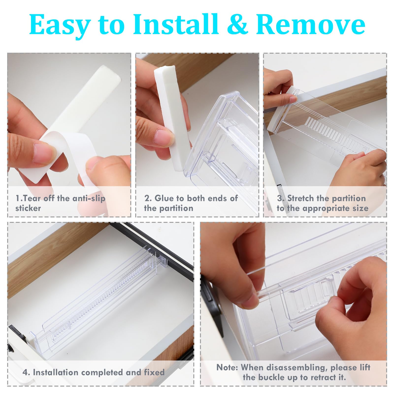 Drawer Dividers, 4 Pack Adjustable Drawer Organizers 3.2'' High Expandable from 11.3-20'' Clear Expandable Dresser Organizer for