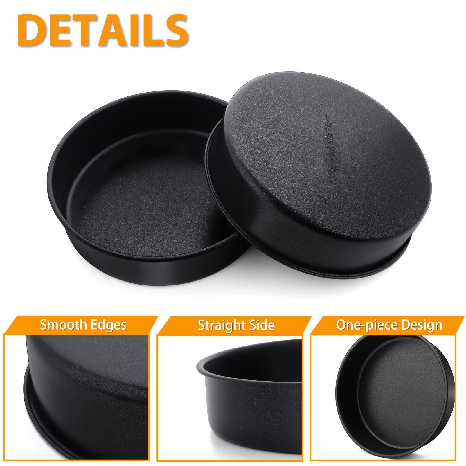 P&P Chef 6 Inch Non-Stick Cake Pans Set Of 2, Round Baking Pans Bakeware For Layered Cakes, Non-Toxic, Stainless Steel Core & On