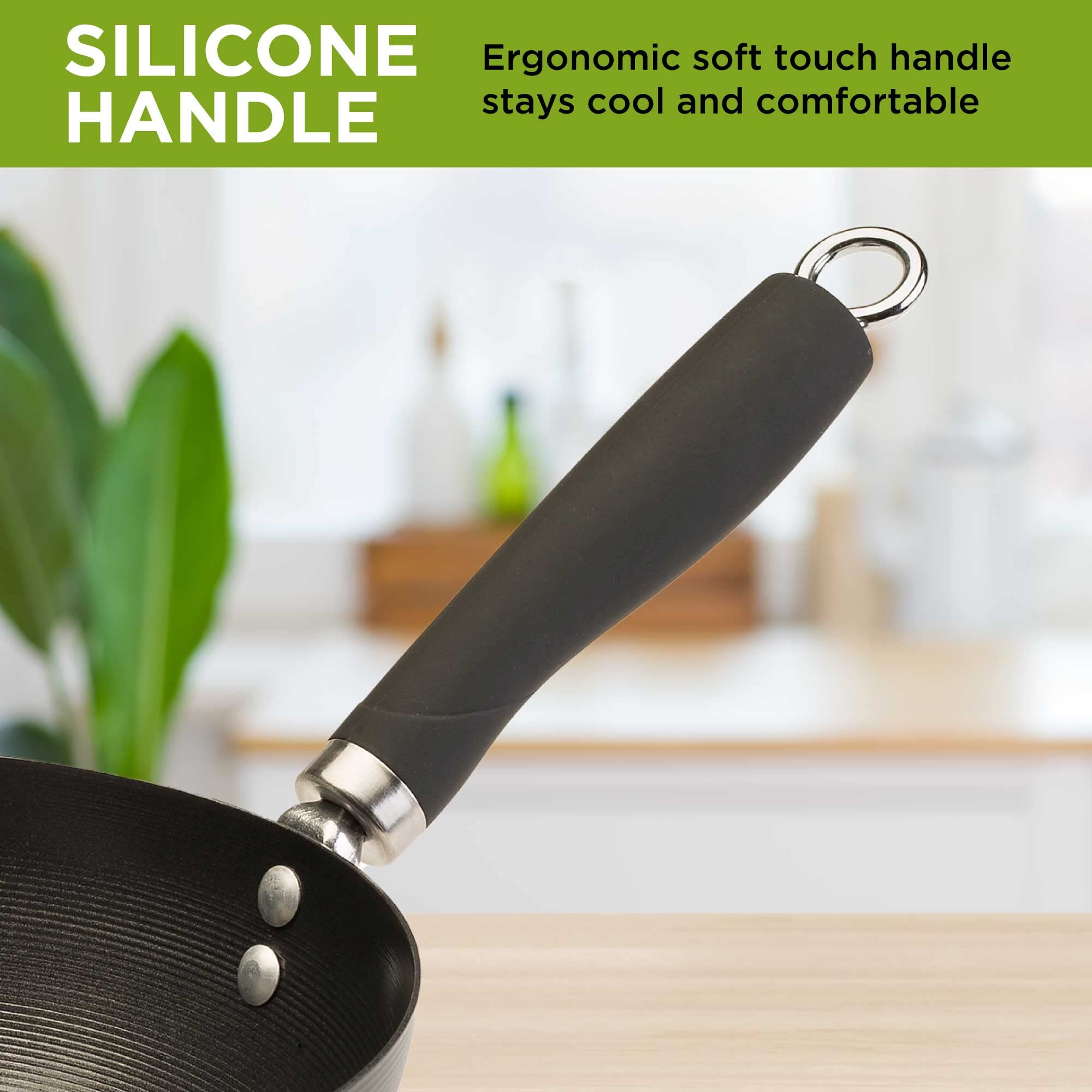 Ecolution Non-Stick Carbon Steel Wok With Soft Touch Riveted Handle, 12'',Black