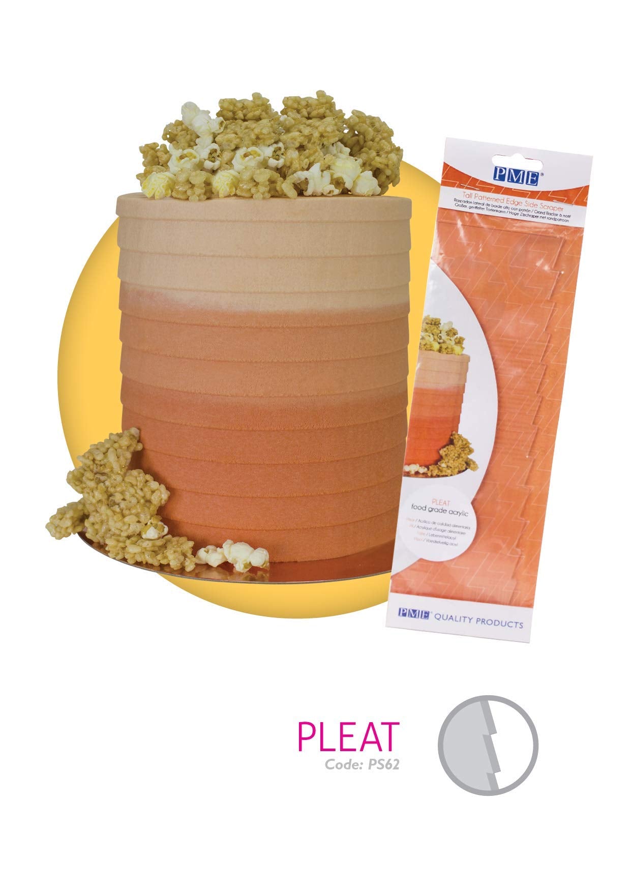 Pme Pleat Patterned Side Scraper For Cake Decorating-10 Inches, Acrylic,