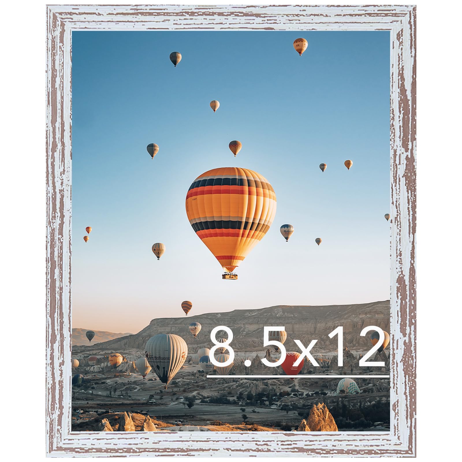 8.5x12 Picture Frame Rustic White for Wall Hanging or Tabletop, Wall Mounting Horizontally or Vertically, 8.5 x 12 Wall Gallery 