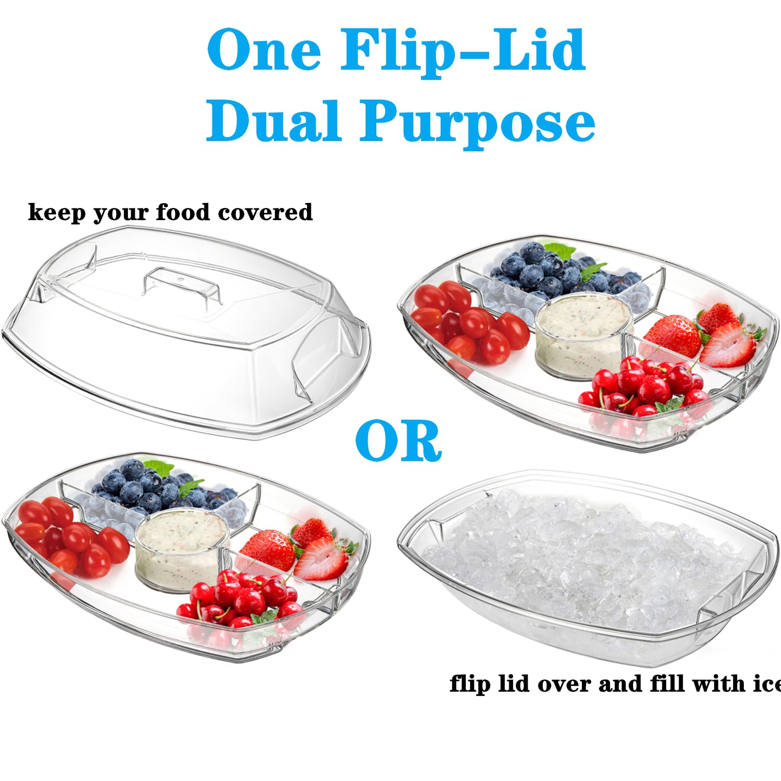 Deayou Ice Serving Tray With Lid For Party Food, Serving Platter Dish For Appetizers, Fruits, Vegetables, Salads, Picnic, Snack