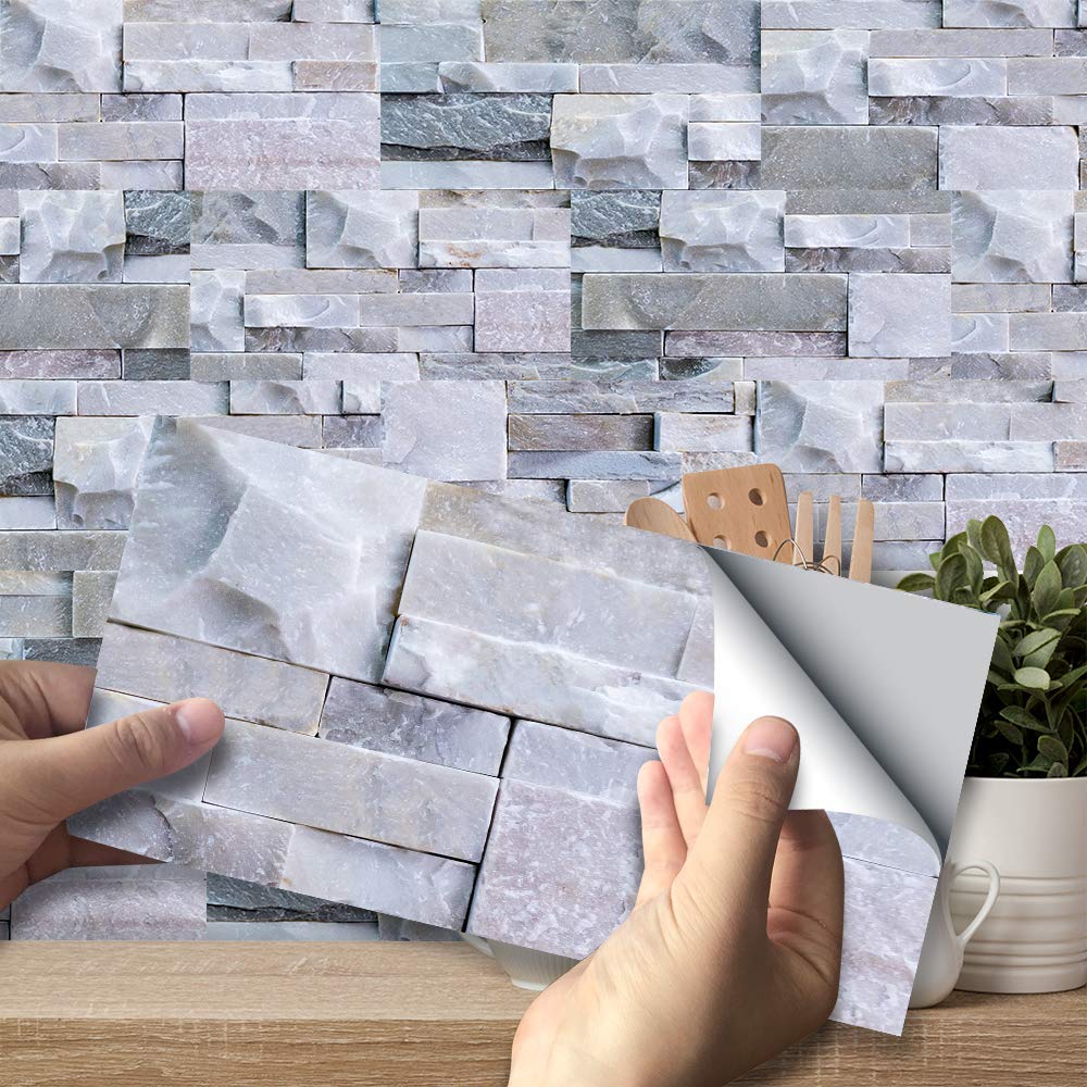Stone Effect Tile Transfer Sticker, Peel & Stick Self-Adhesive Wall Splashback Sticker, Tile Decals For Kitchen Bathroom Decor (
