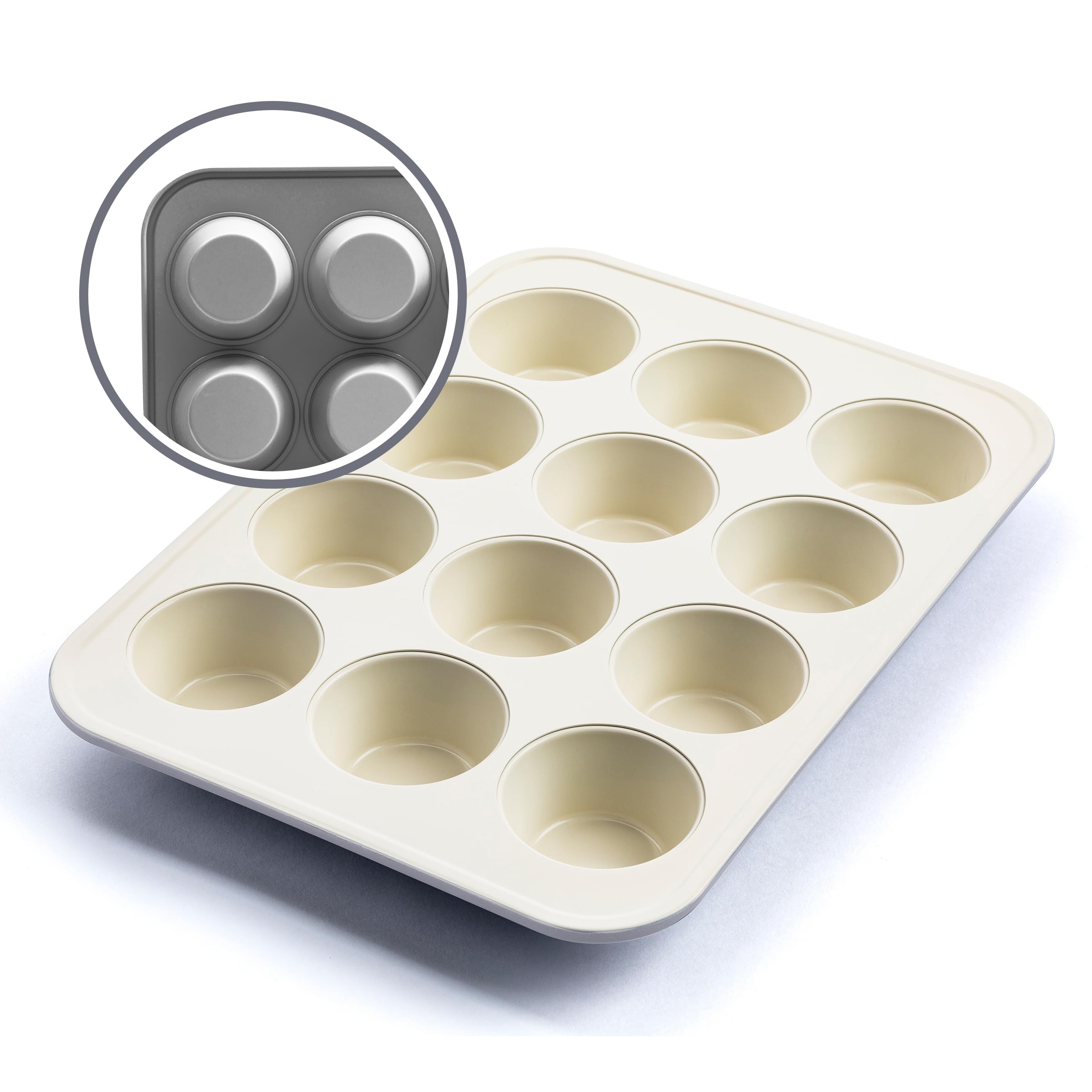 GreenLife 12Cup Muffin Pan, Healthy Ceramic Nonstick Bakeware, PFOA & PFASFree Cupcake Sheet, Durable Baking Tray, Versatile K