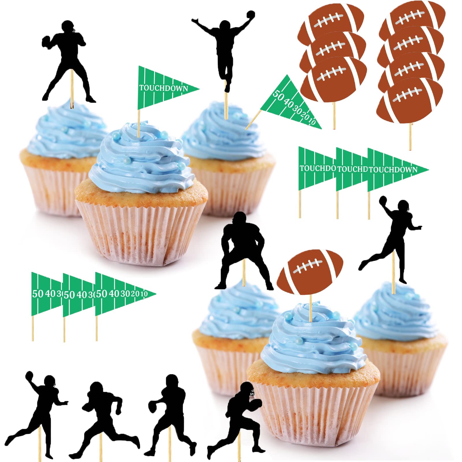 America Football Cupcake Toppers Sports Party Decorations 24Pcs Superbo Rugby Cupcake Toppers For Boys Birthday