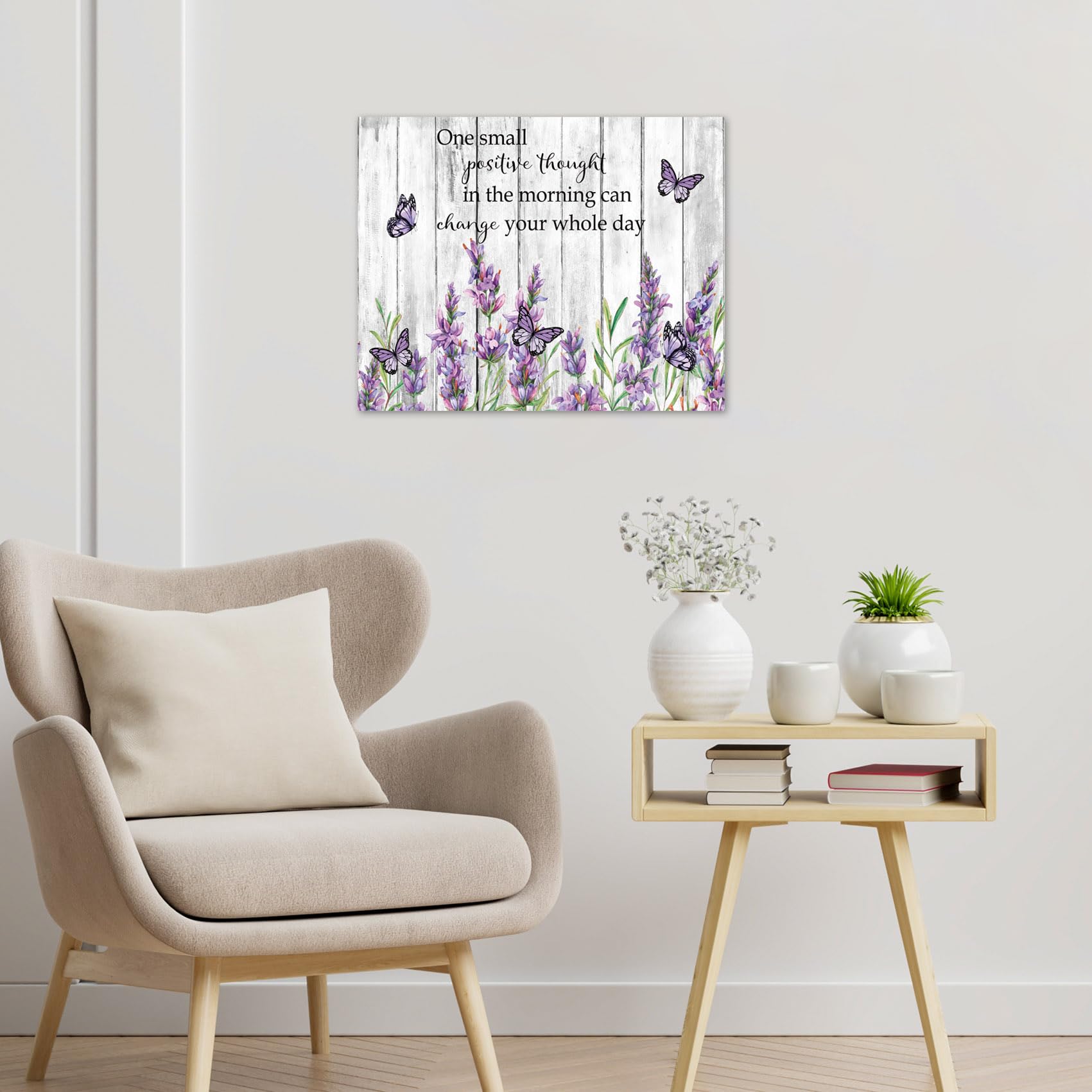 Purple Lavender Wall Art For Bathroom Inspirational Quotes And Vintage Butterfly Abstract Canvas Wall Art Country Plant Flower W