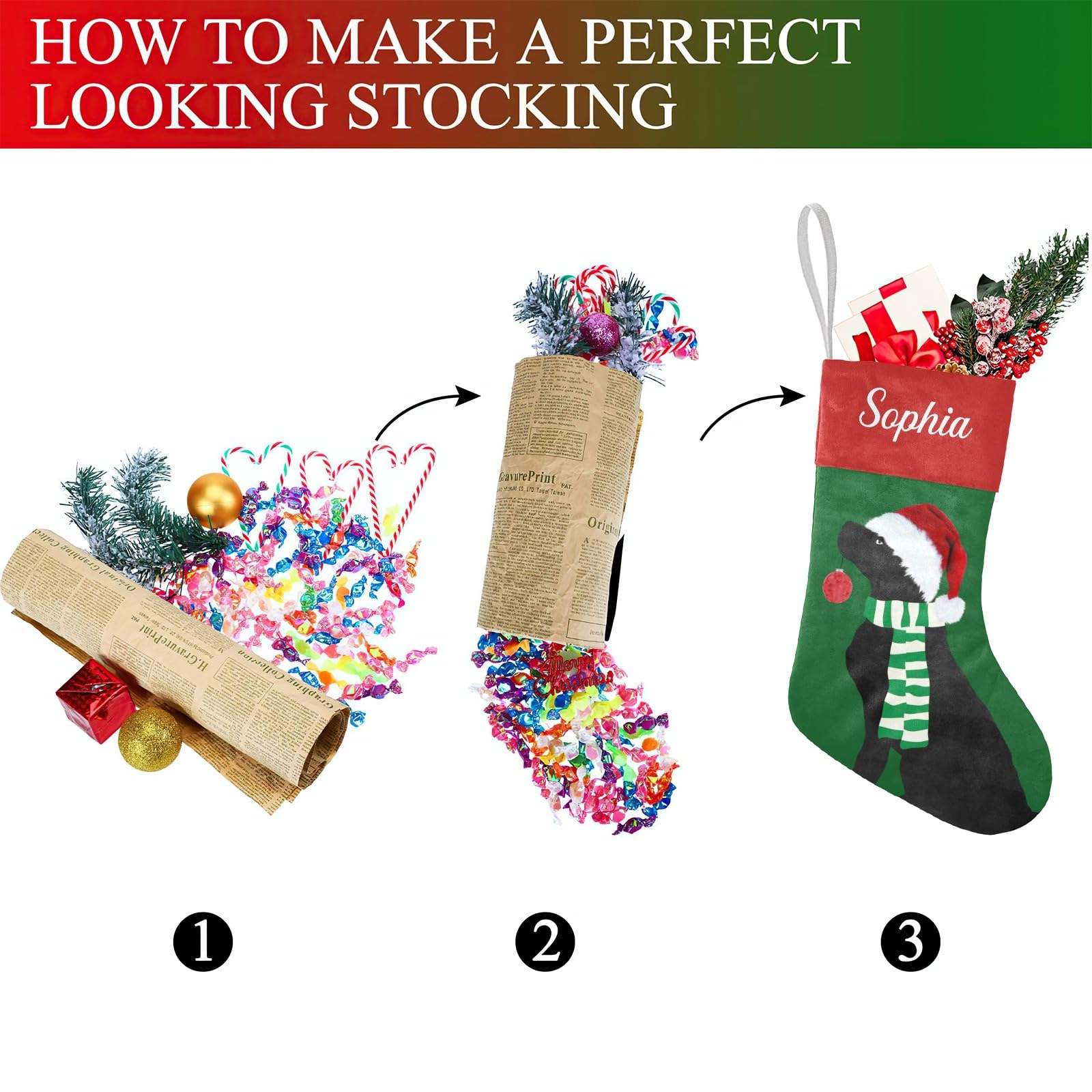 Personalized Custom Name Christmas Stockings Christmas Black Lab Holiday Dog Holiday Birthday Decor for Kid Pets 17.52 x 7.87 In