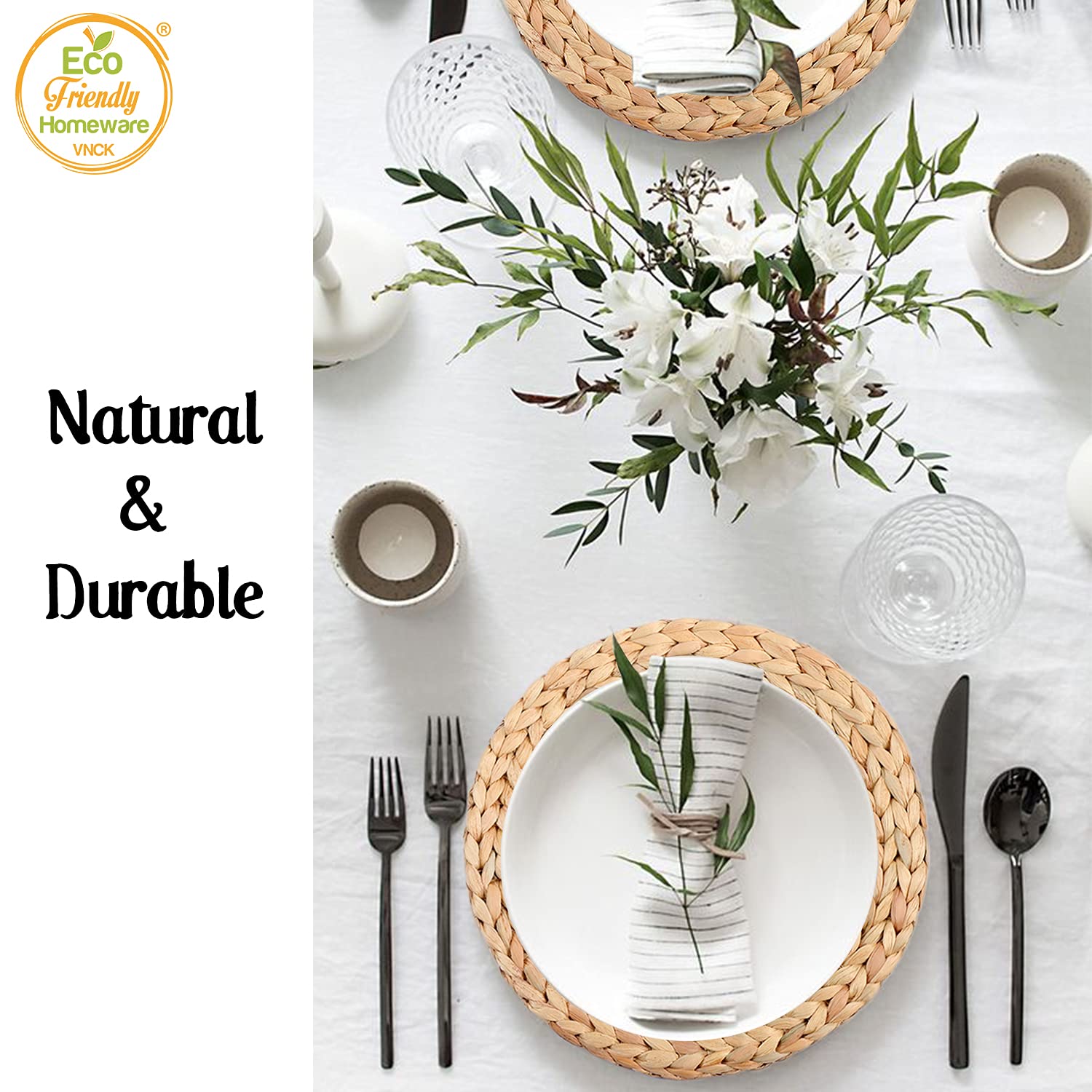 Boho Placemats For Dining Table Set Of 4, Water Hyacinth Placemats For Round Table, Round Placemats For Round Tables, Woven Plac