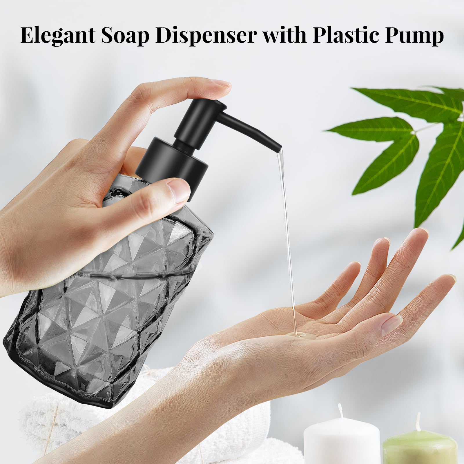 11Oz Soap Dispenser With Plastic Pump, Clear Black Bathroom Soap Dispenser For Hand Wash & Dish Wash, Elegant Bathroom Soap Disp