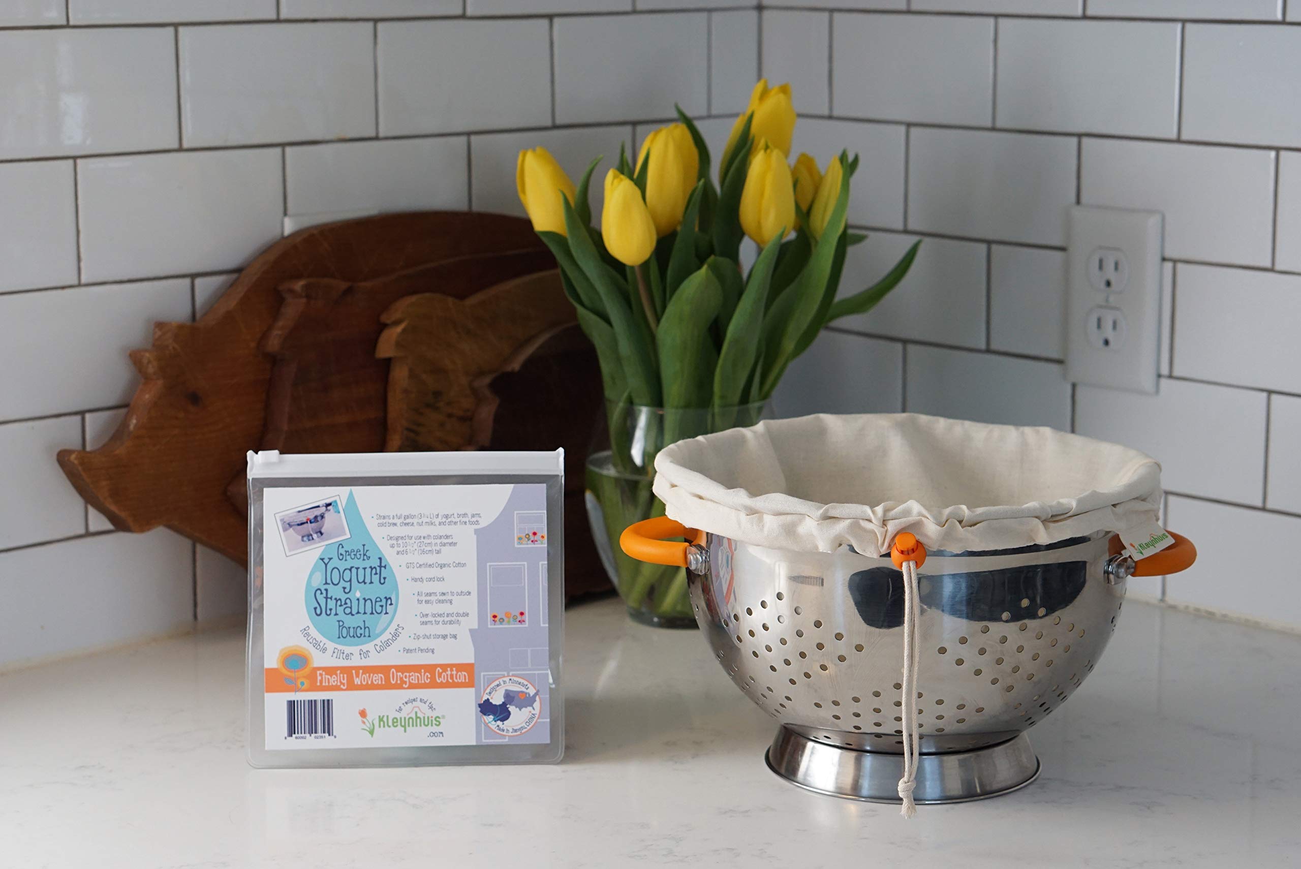 Kleynhuis Greek Yogurt Strainer Set - 5-Quart Stainless Steel Colander & Organic Cotton Pouch for Premium Yogurt Making