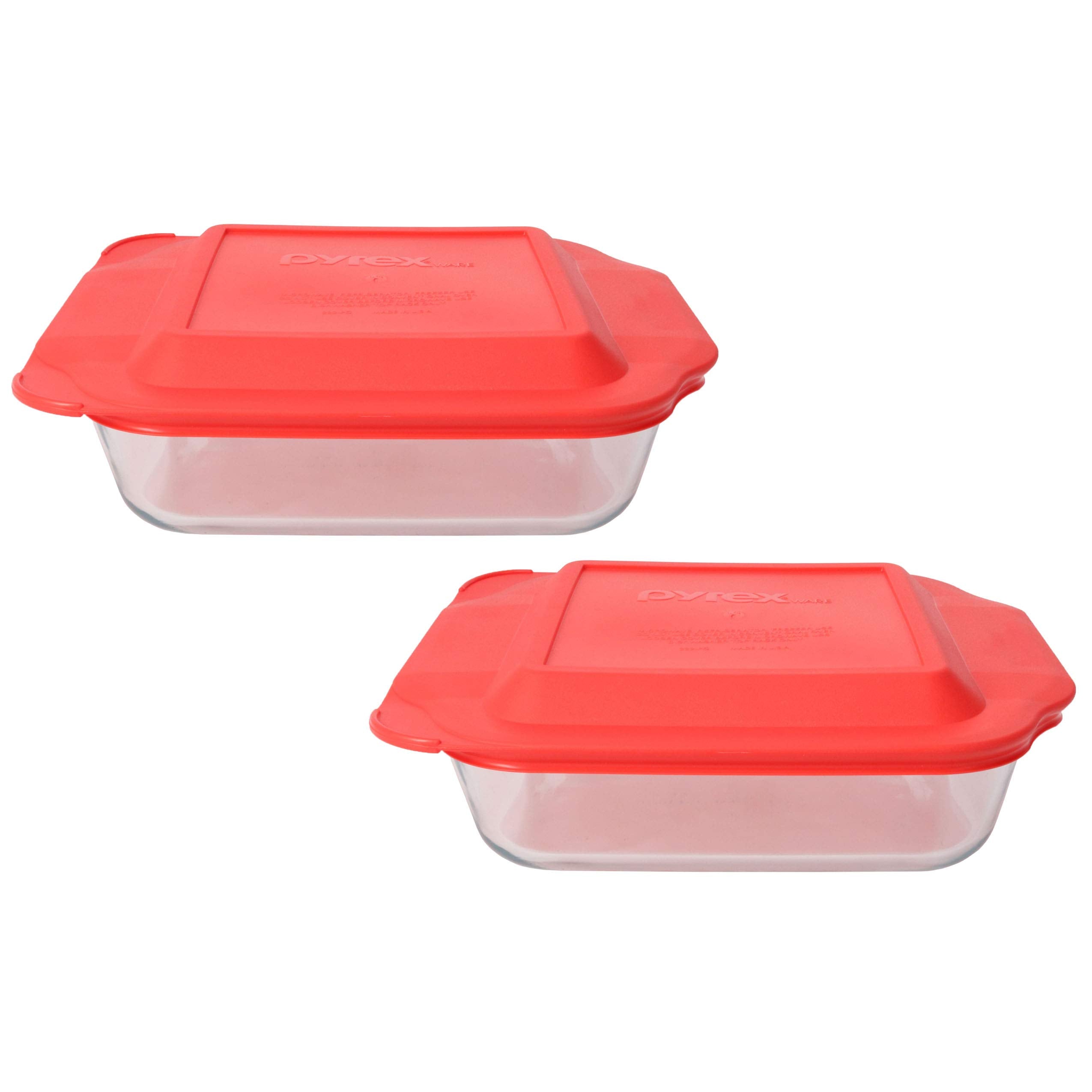 Pyrex 222 2qt Glass Baking Dishes & 222PC Red Lids (2Pack)  Made in USA