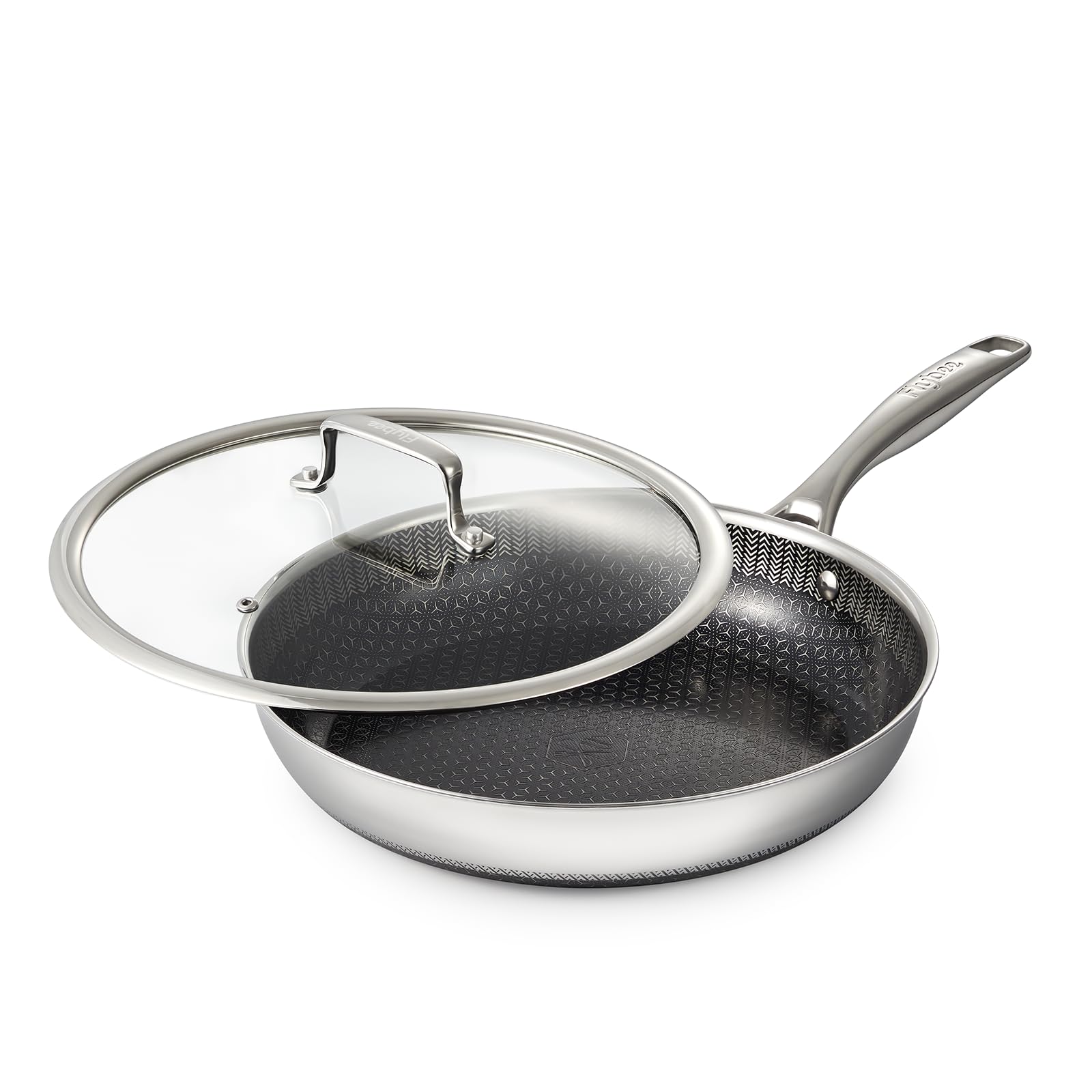 Flybee 12 Inch Hybrid Nonstick Frying Pan with Lid, TriPly Stainless Steel