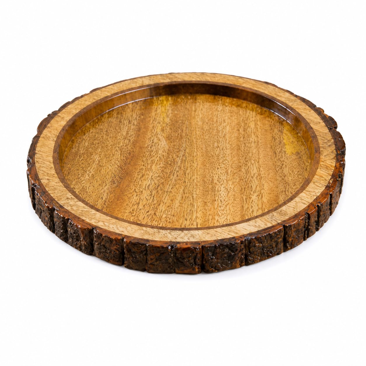 Rustic Handcrafted Wooden Serving Tray, Round, 8 Inch, Multipurpose For Snacks, Tea, Coffee, Home Decor (Pack Of 2)