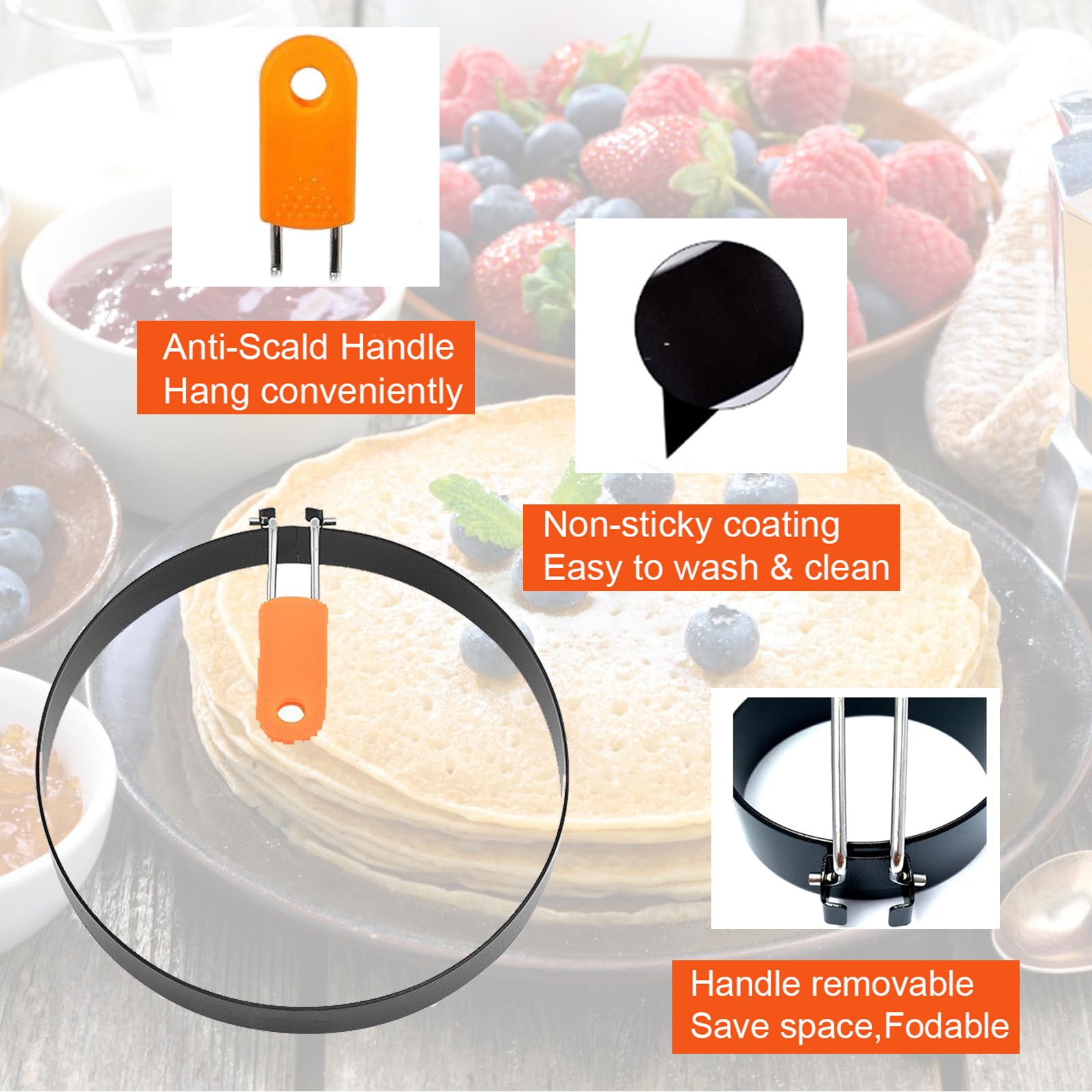 2 Packs 6'' Pancake Ring For Griddle,6 Inch Non-Stick Omelette Ring,Staineless Steel Crepes Ring Omelet Ring For Griddle Pancake