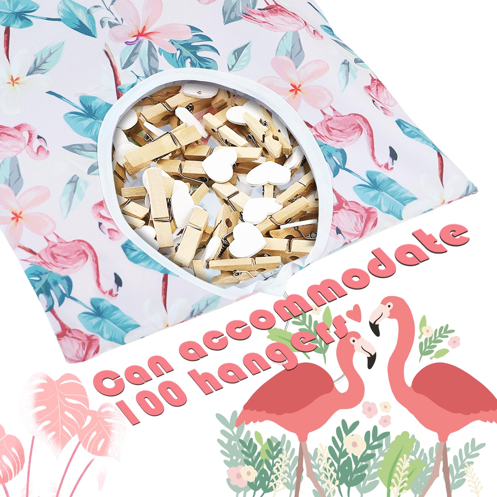 2 Pcs Flamingo Clothes Pin Bag Summer Clothespin Bag Holder Palm Leaves Clothespin Holder 15 X 11 Inch Clothes Pin Hanging Bag C