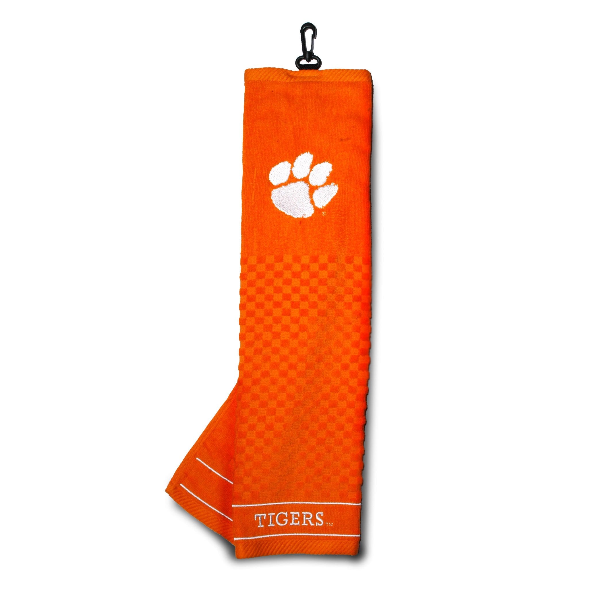 Team Golf Ncaa Clemson Tigers Embroidered Golf Towel Embroidered Golf Towel, Checkered Scrubber Design, Embroidered Logo