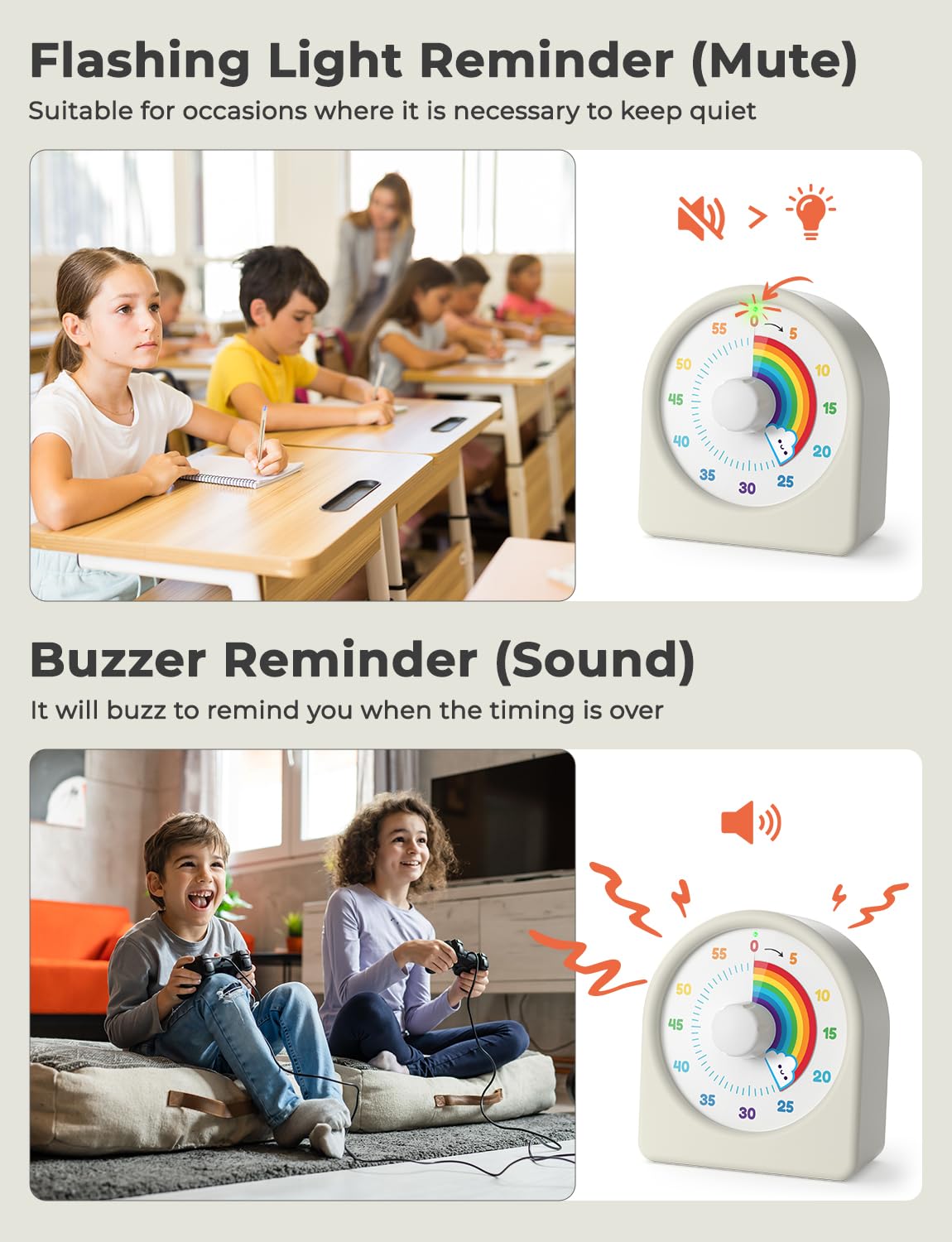 Liorque 60 Minute Visual Timer For Kids, Rechargeable Visual Countdown Timer Clock Kids Timer For Classroom, Desk Pomodoro Timer