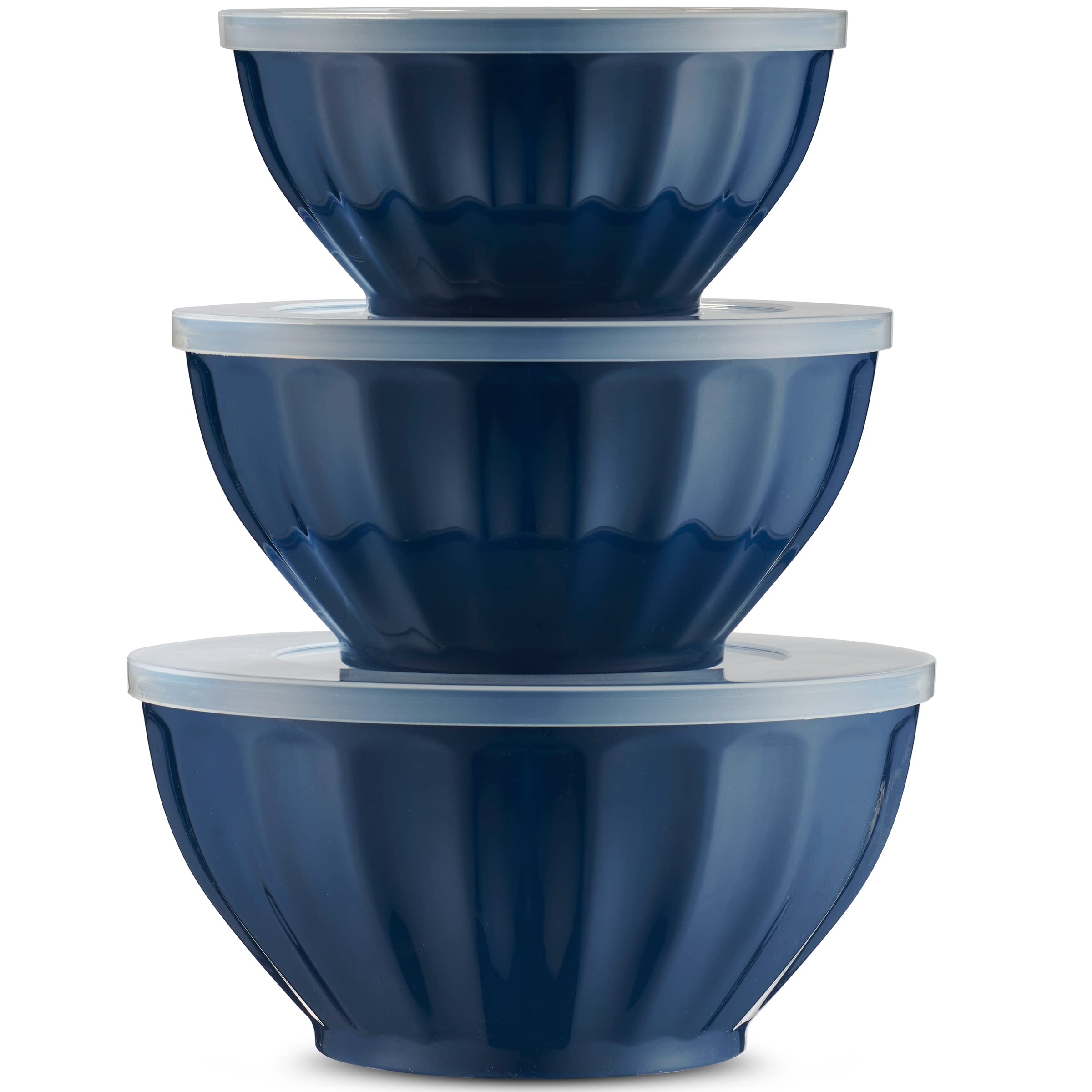 Godinger Mixing Bowls with Lids, Plastic Nesting Bowls Set, Storage Bowls, Microwave Safe Mixing Bowl Set, 3 Bowls 3 Lids