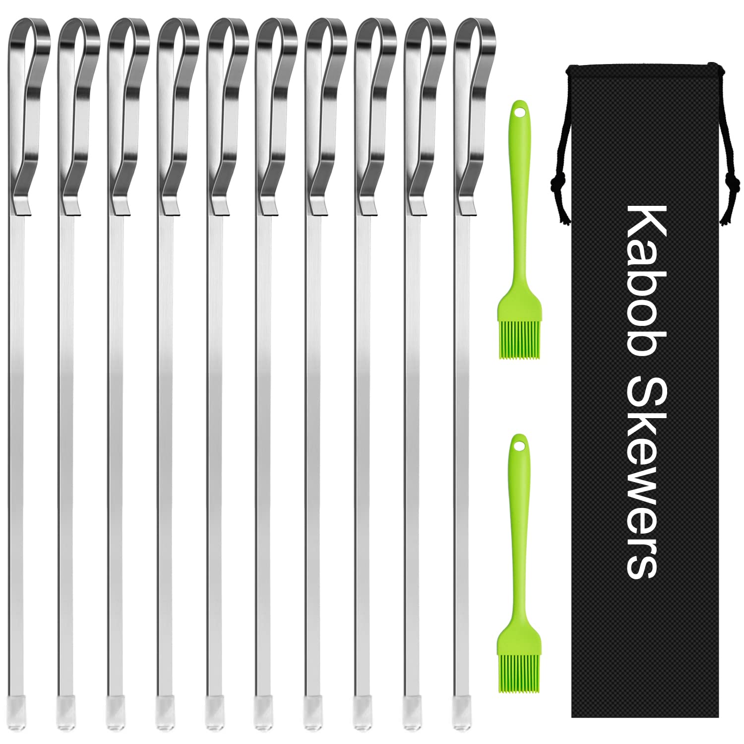 Kabob Skewers 17'' Stainless Steel Long Bbq Barbecue Skewers, Flat Metal Kebob Sticks Wide Reusable Grilling Skewers For Meat Ch