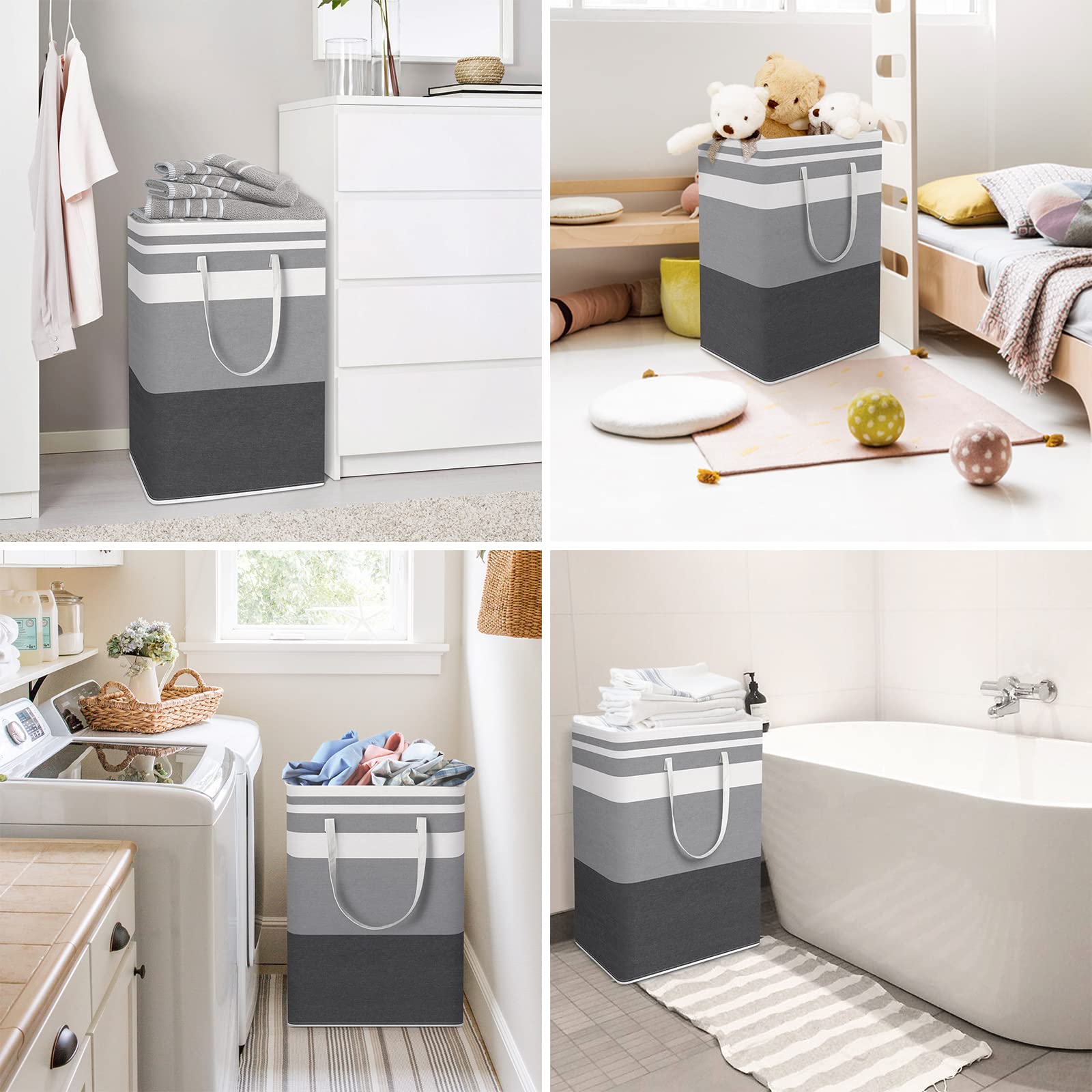 Wiselife 2-Pack Laundry Hamper, 75L, Collapsible, Waterproof, Cotton Blend, Gradient Grey