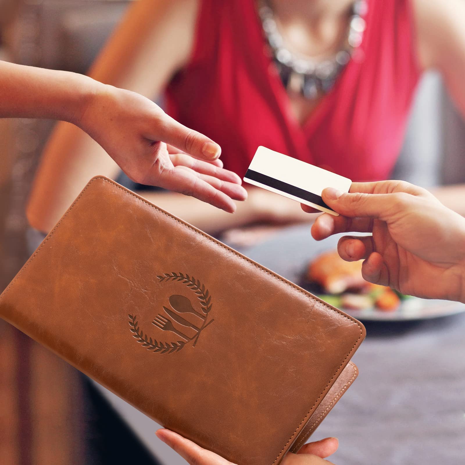 CoBak Restaurant Check Presenters  Guest Check Card Holder with Fork&Spoon Imprint  Restaurant Bill Holder  Check Presenters for Restaurants  Servers  Bars  Hotels  Waiter  Waitress - Brown 20 Pack
